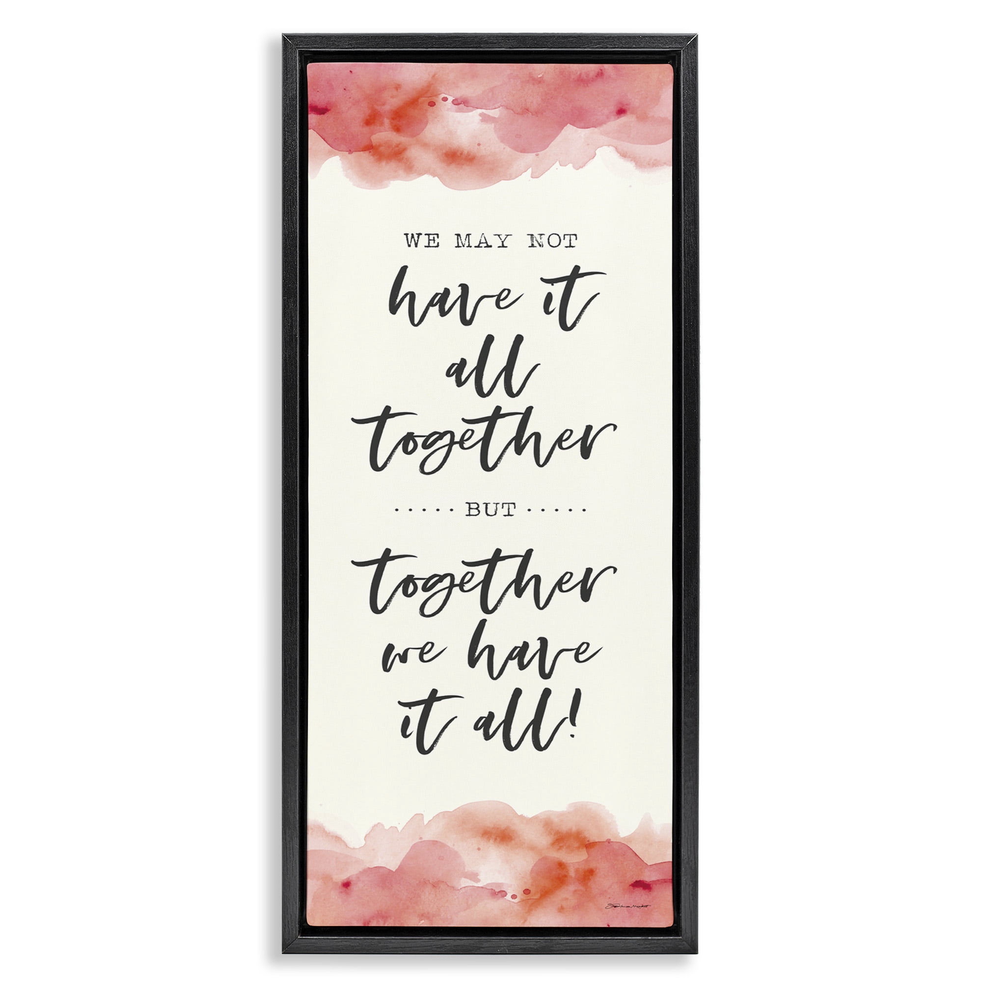 Stupell Industries Romantic Phrase with Blush Watercolor Inspirational Painting Black Floater Framed Canvas Art Print Wall Art, 15 x 31