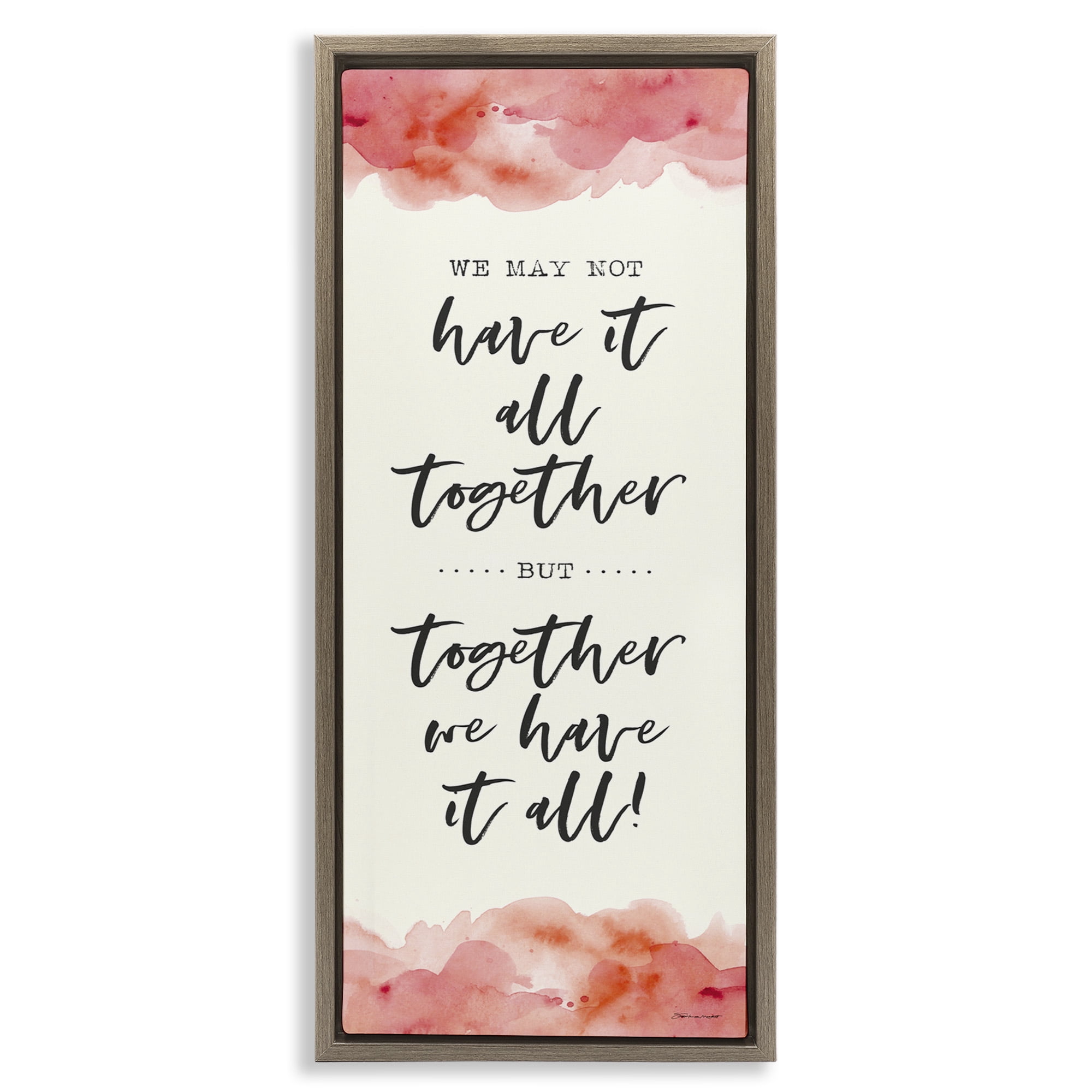 Stupell Industries Romantic Phrase with Blush Watercolor Inspirational Painting Brown Floater Framed Canvas Art Print Wall Art, 11 x 25