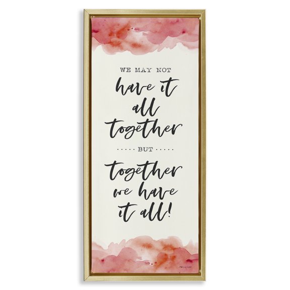 Stupell Industries Romantic Phrase with Blush Watercolor Inspirational Painting Gold Floater Framed Canvas Art Print Wall Art, 11 x 25