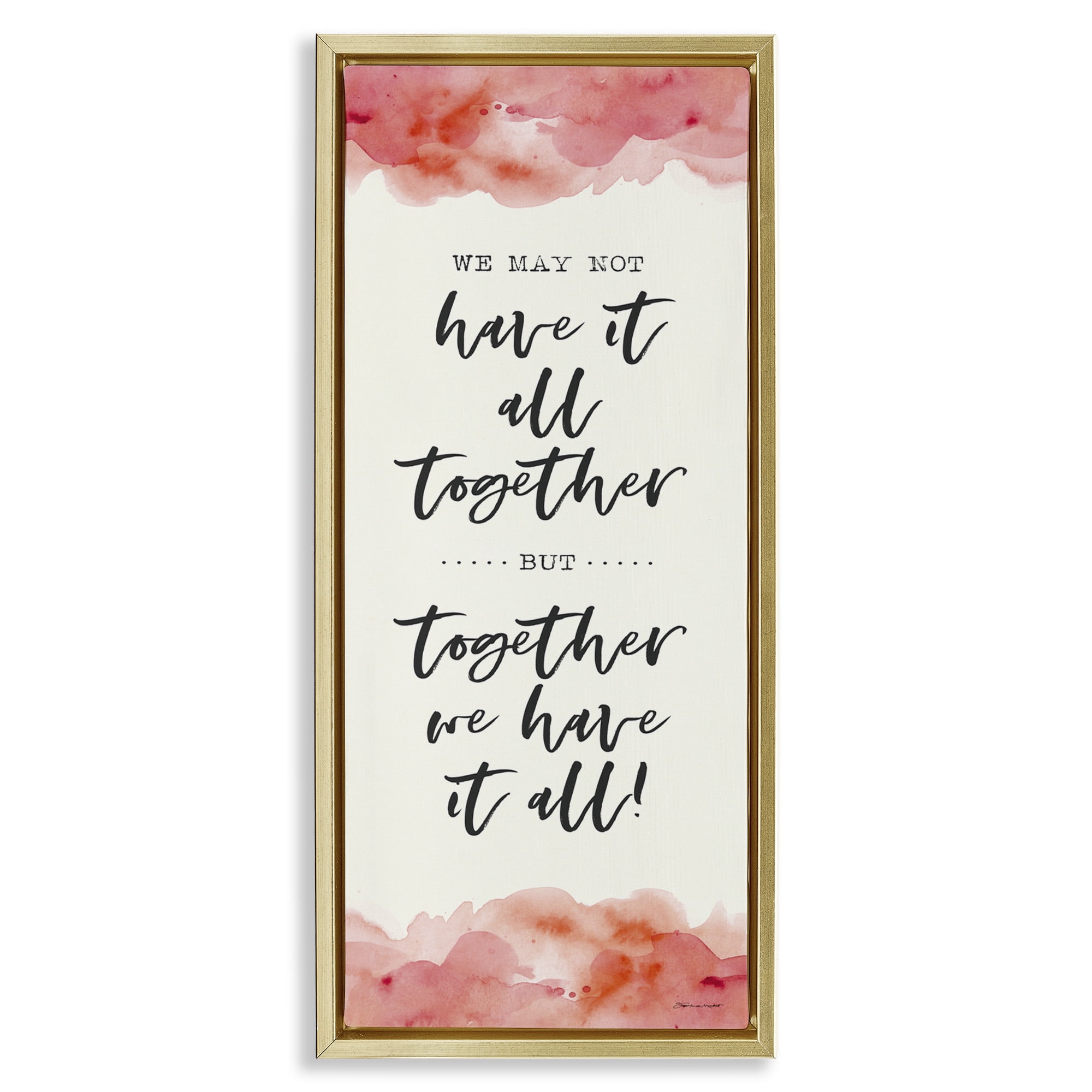 Stupell Industries Romantic Phrase with Blush Watercolor Inspirational Painting Gold Floater Framed Canvas Art Print Wall Art, 15 x 31