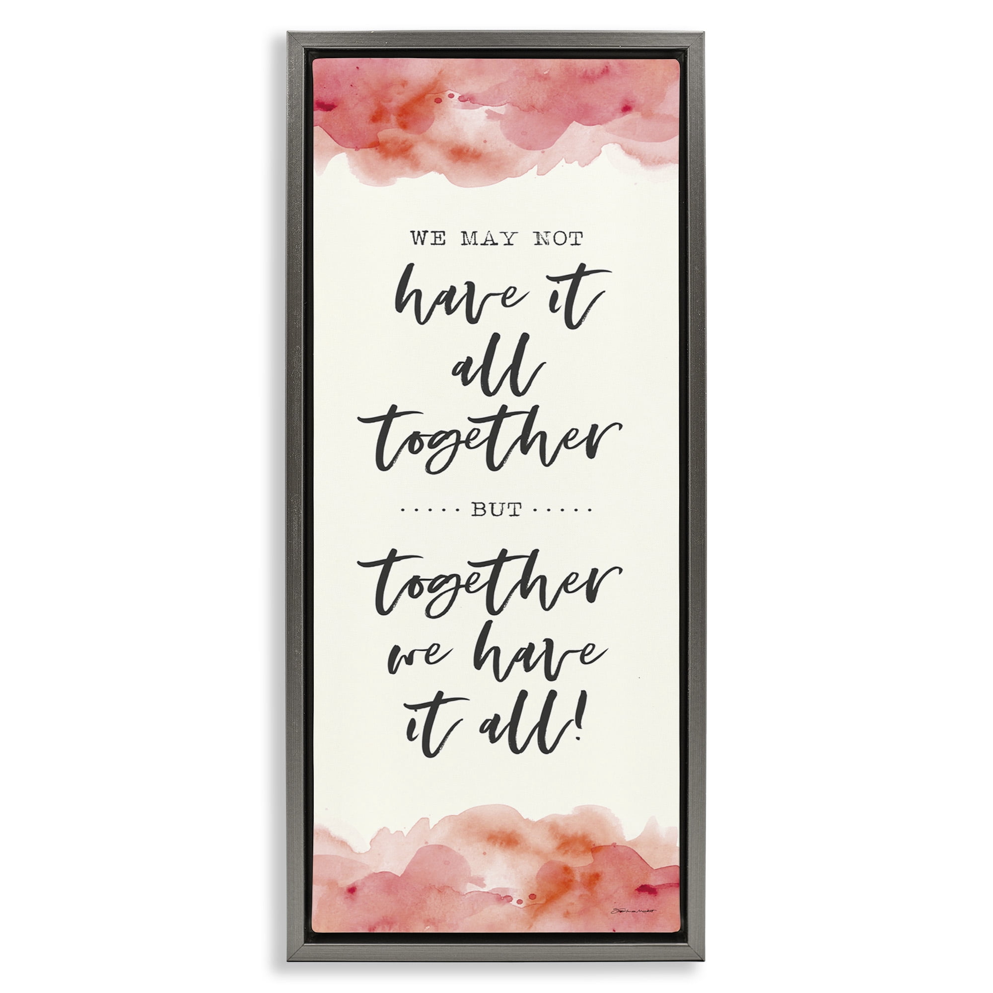 Stupell Industries Romantic Phrase with Blush Watercolor Inspirational Painting Gray Floater Framed Canvas Art Print Wall Art, 15 x 31