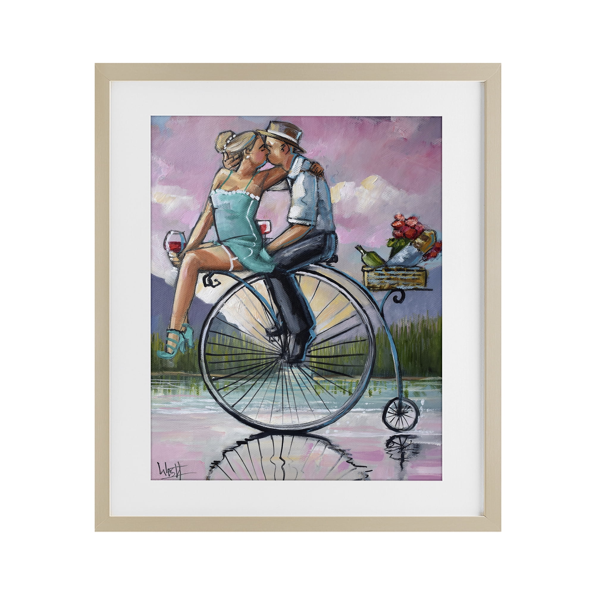 Stupell Industries Romantic Picnic on Bicycle Birch Framed Print Under Glass, design by Ronald West