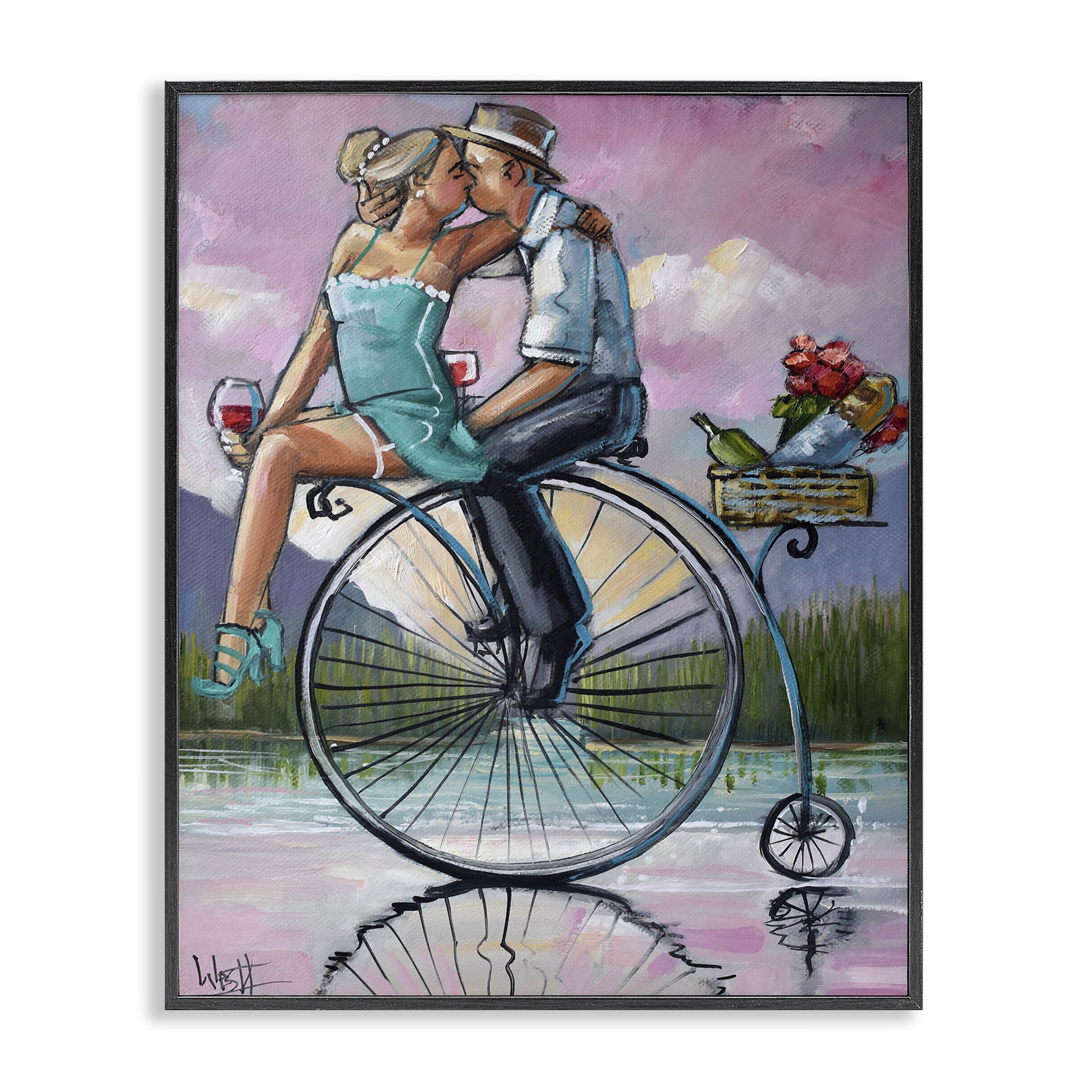Stupell Industries Romantic Picnic on Bicycle Black Framed Giclee Art, design by Ronald West