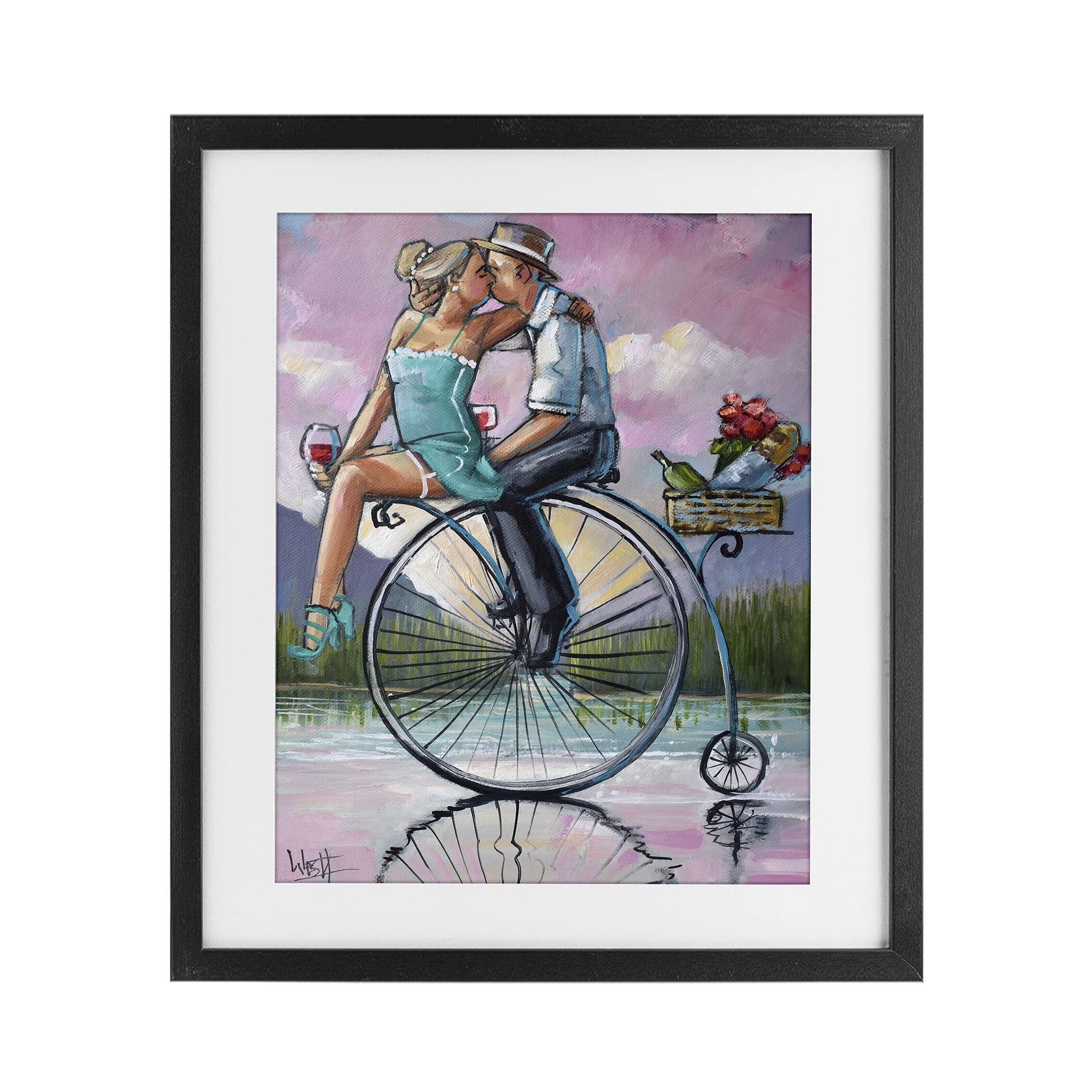 Stupell Industries Romantic Picnic on Bicycle Black Framed Print Under Glass, design by Ronald West