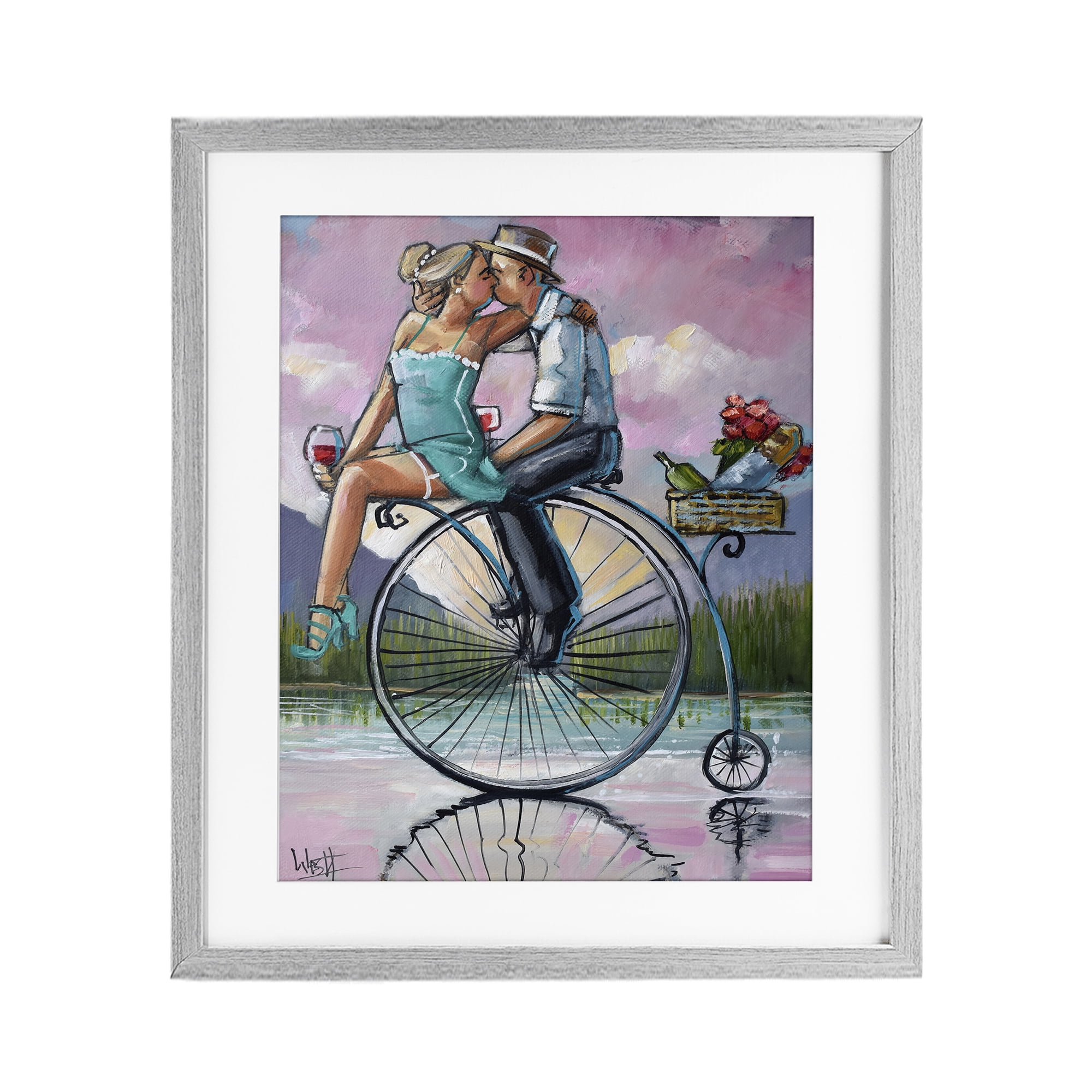 Stupell Industries Romantic Picnic on Bicycle Gray Framed Print Under Glass, design by Ronald West