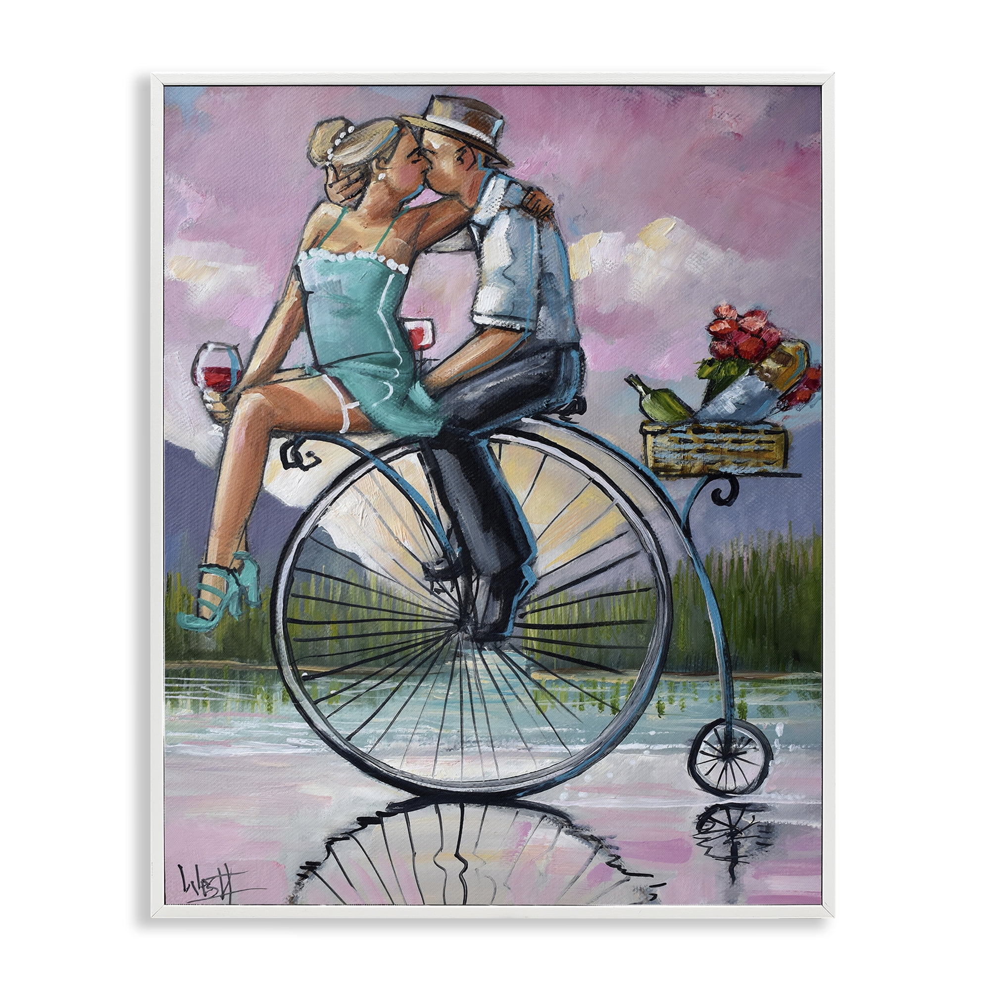 Stupell Industries Romantic Picnic on Bicycle White Framed Giclee Art, design by Ronald West