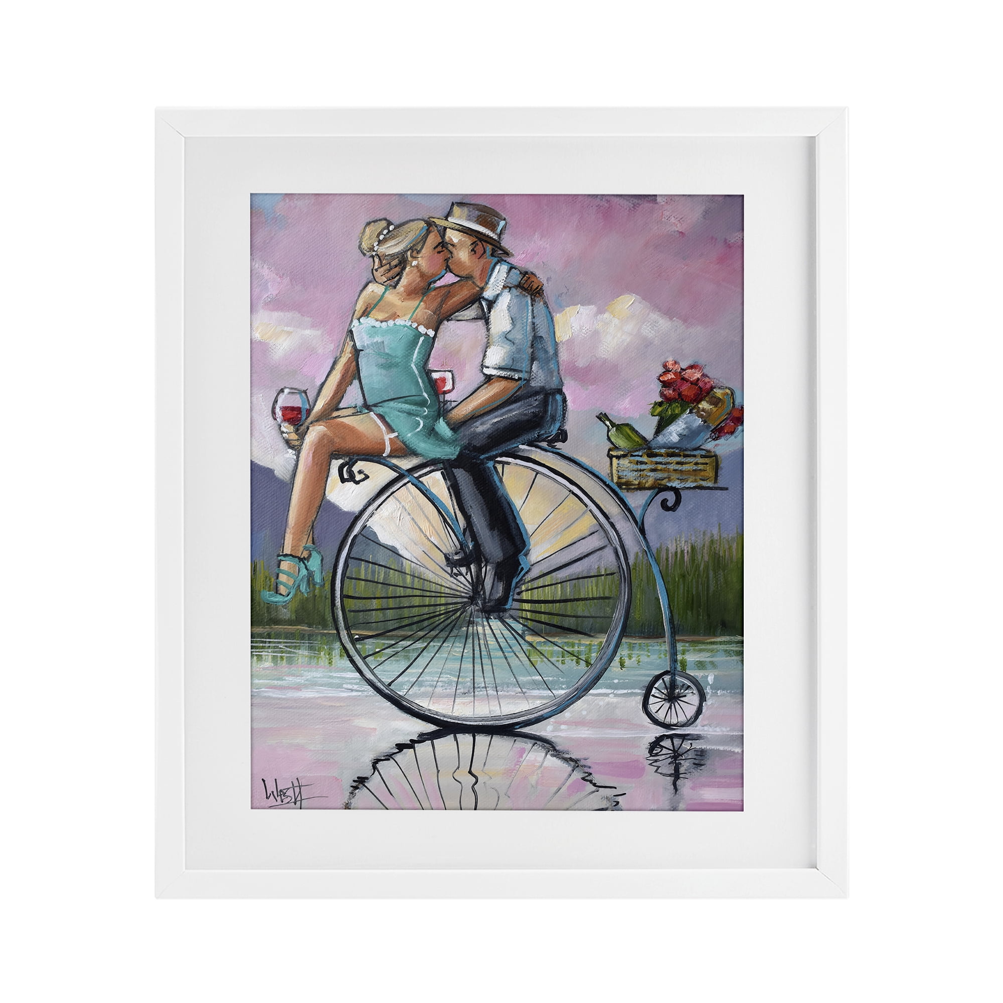 Stupell Industries Romantic Picnic on Bicycle White Framed Print Under Glass, design by Ronald West