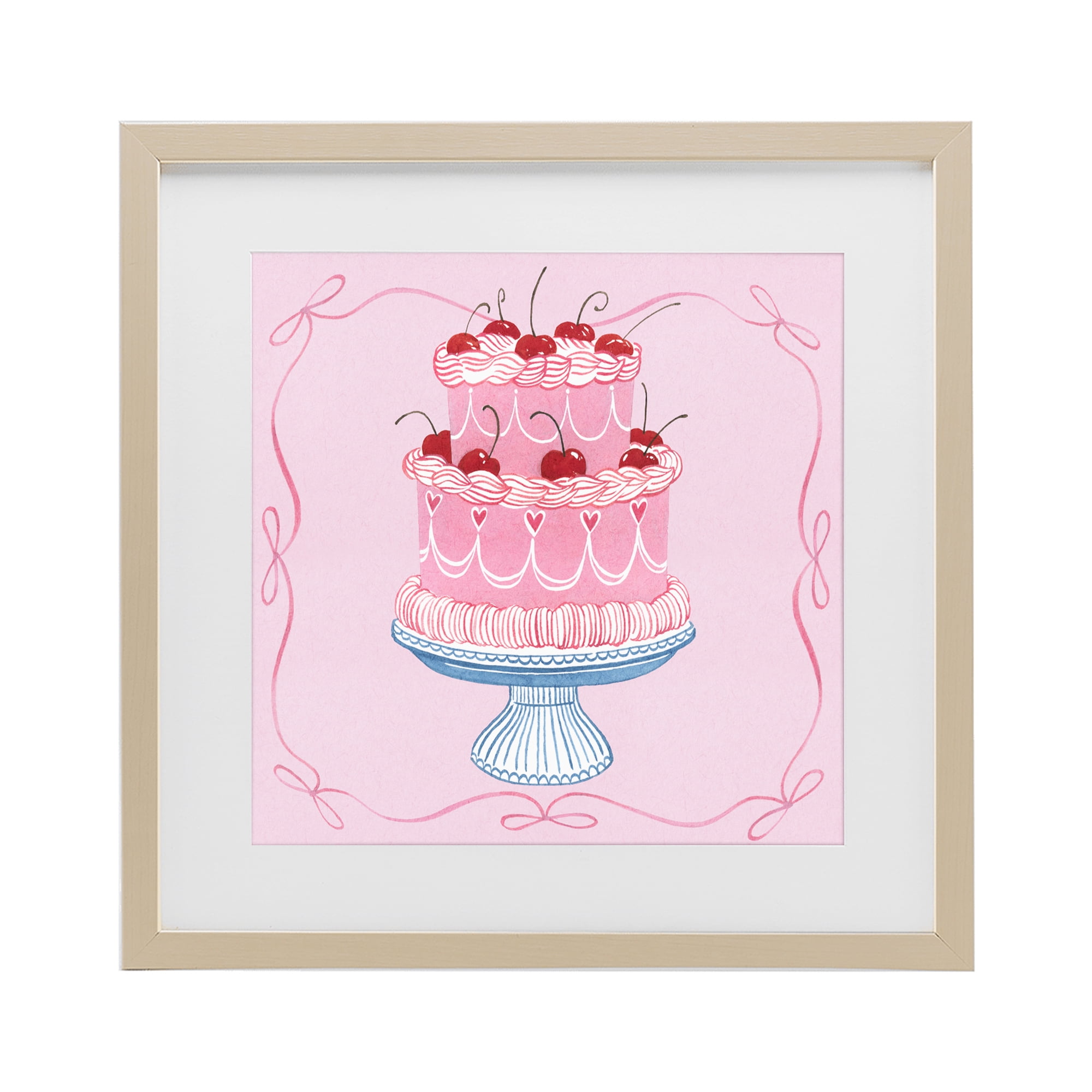 Stupell Industries Romantic Pink Cherry Cake Birch Framed Print Under Glass, design by Grace Popp