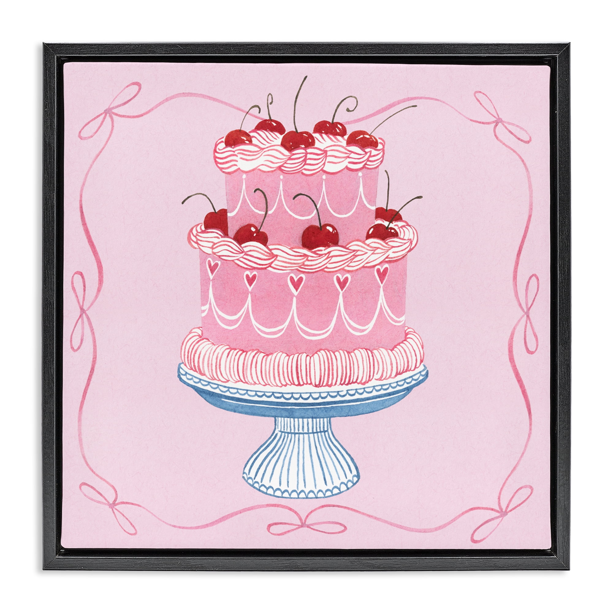 Stupell Industries Romantic Pink Cherry Cake Black Framed Floater Canvas Wall Art, design by Grace Popp