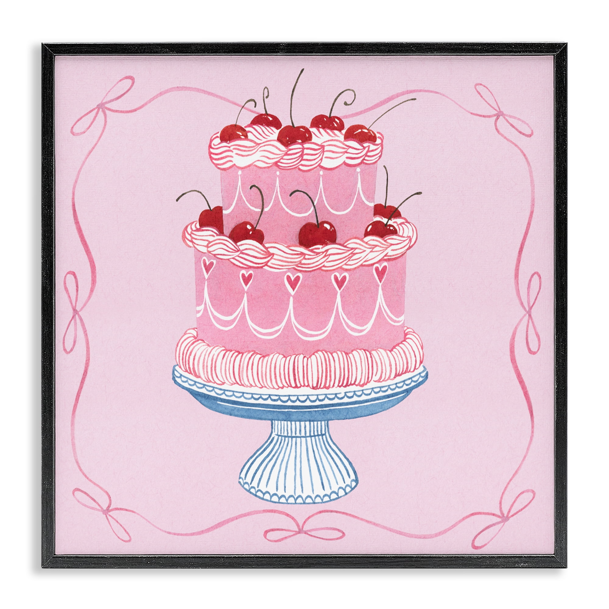 Stupell Industries Romantic Pink Cherry Cake Black Framed Giclee Art, design by Grace Popp