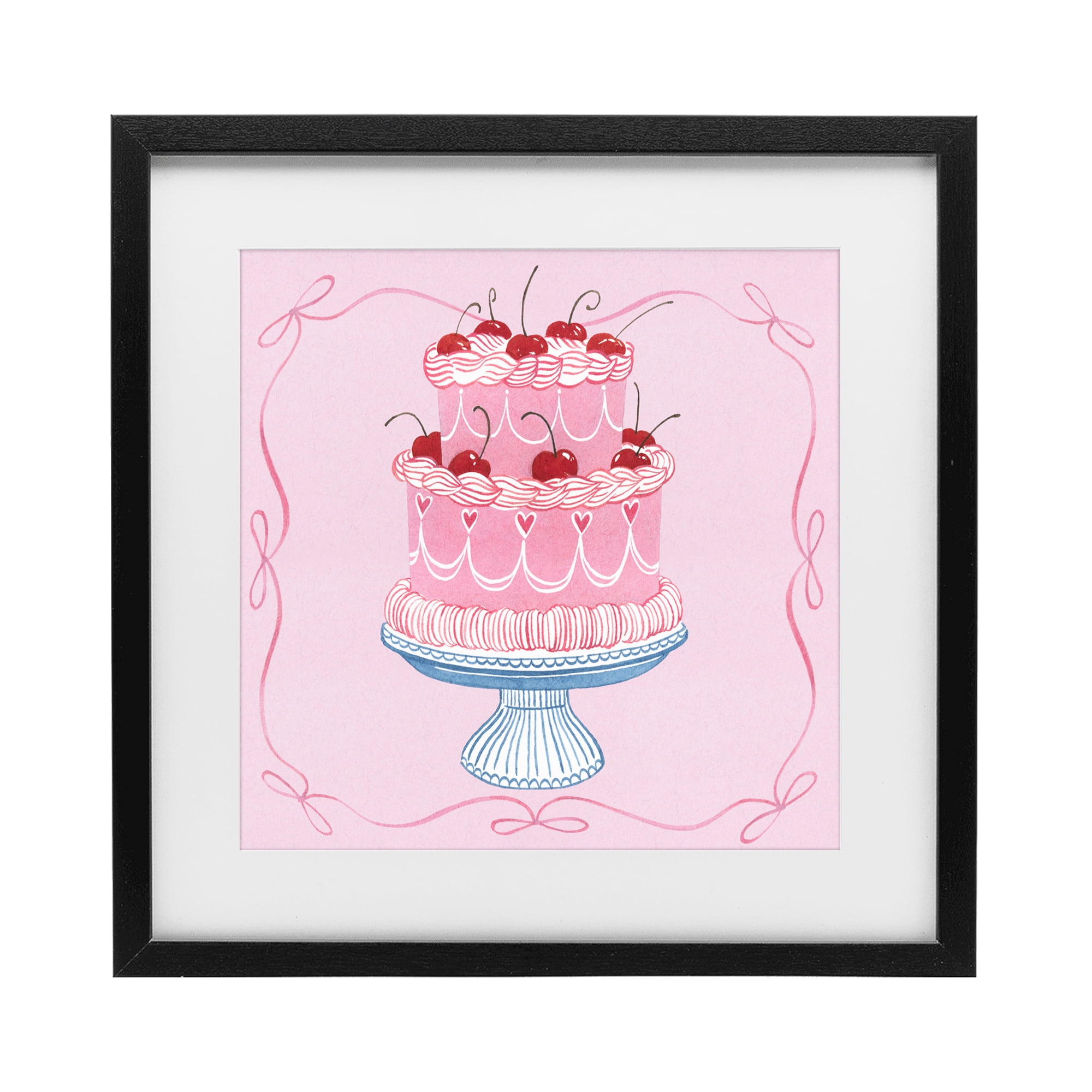 Stupell Industries Romantic Pink Cherry Cake Black Framed Print Under Glass, design by Grace Popp