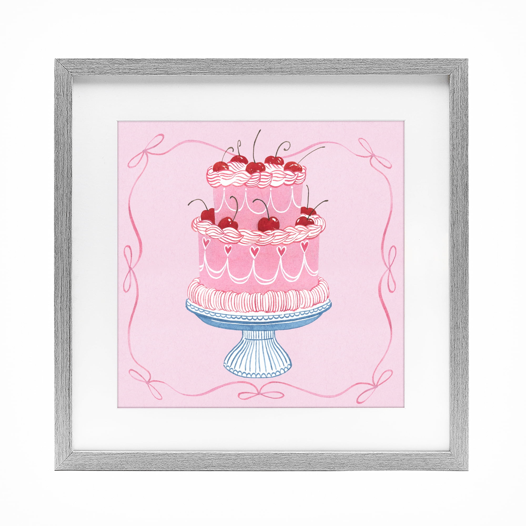 Stupell Industries Romantic Pink Cherry Cake Gray Framed Print Under Glass, design by Grace Popp