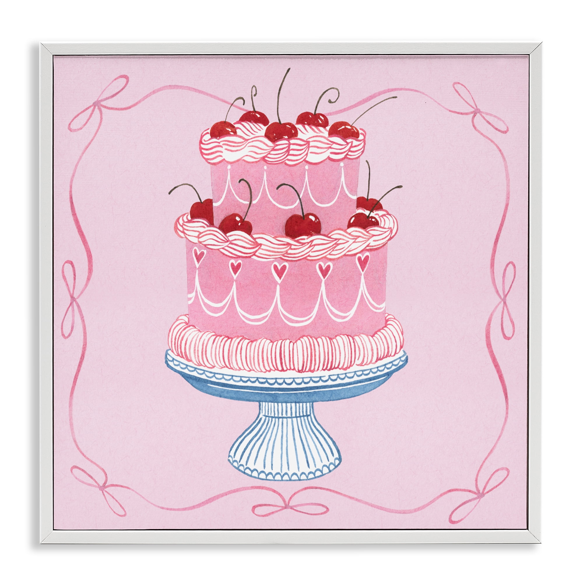 Stupell Industries Romantic Pink Cherry Cake White Framed Giclee Art, design by Grace Popp
