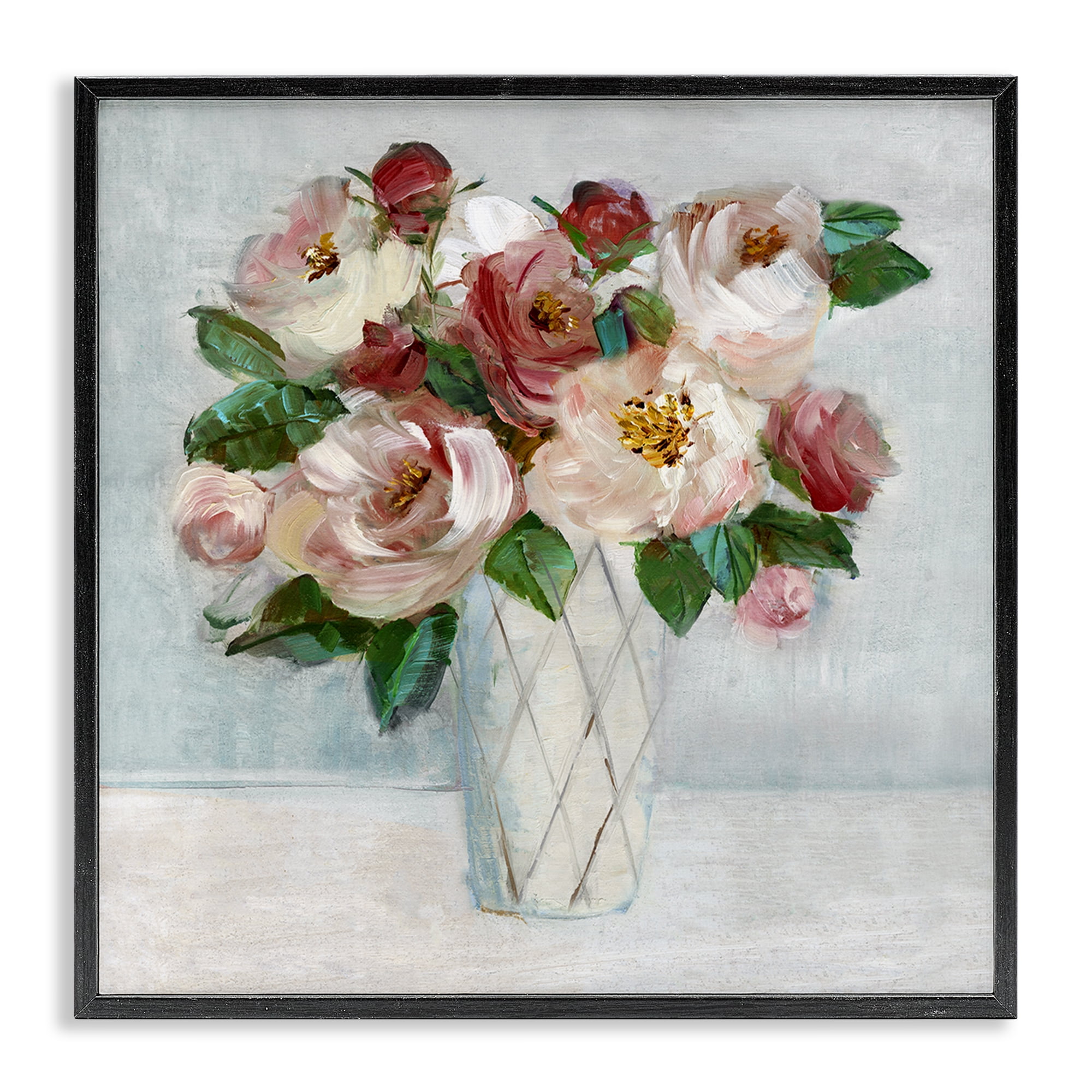 Stupell Industries Romantic Pink & Red Bouquet Plants & Flowers Painting Black Framed Art Print Wall Art, 17 x 17