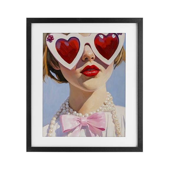 Stupell Industries Art Deco Romantic Red Heart Glasses Black Framed Print Under Glass, 13 x 16, by The Prints Vibe