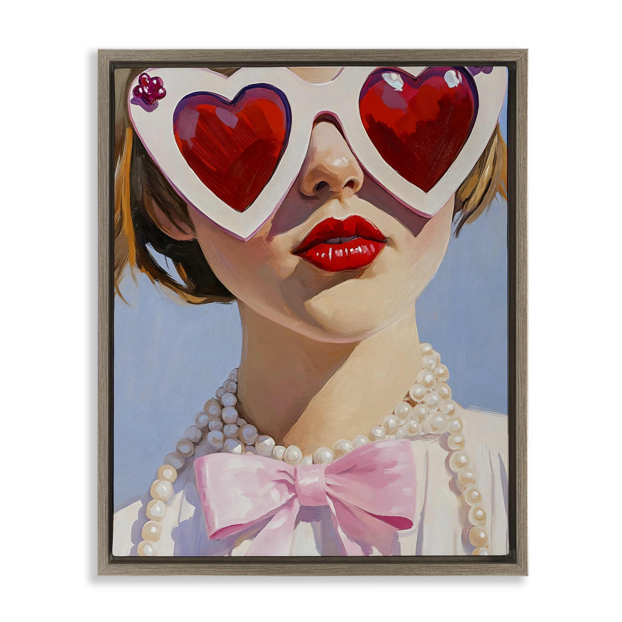 Stupell Industries Romantic Red Heart Glasses Brown Framed Floater Canvas Wall Art, design by The Prints Vibe