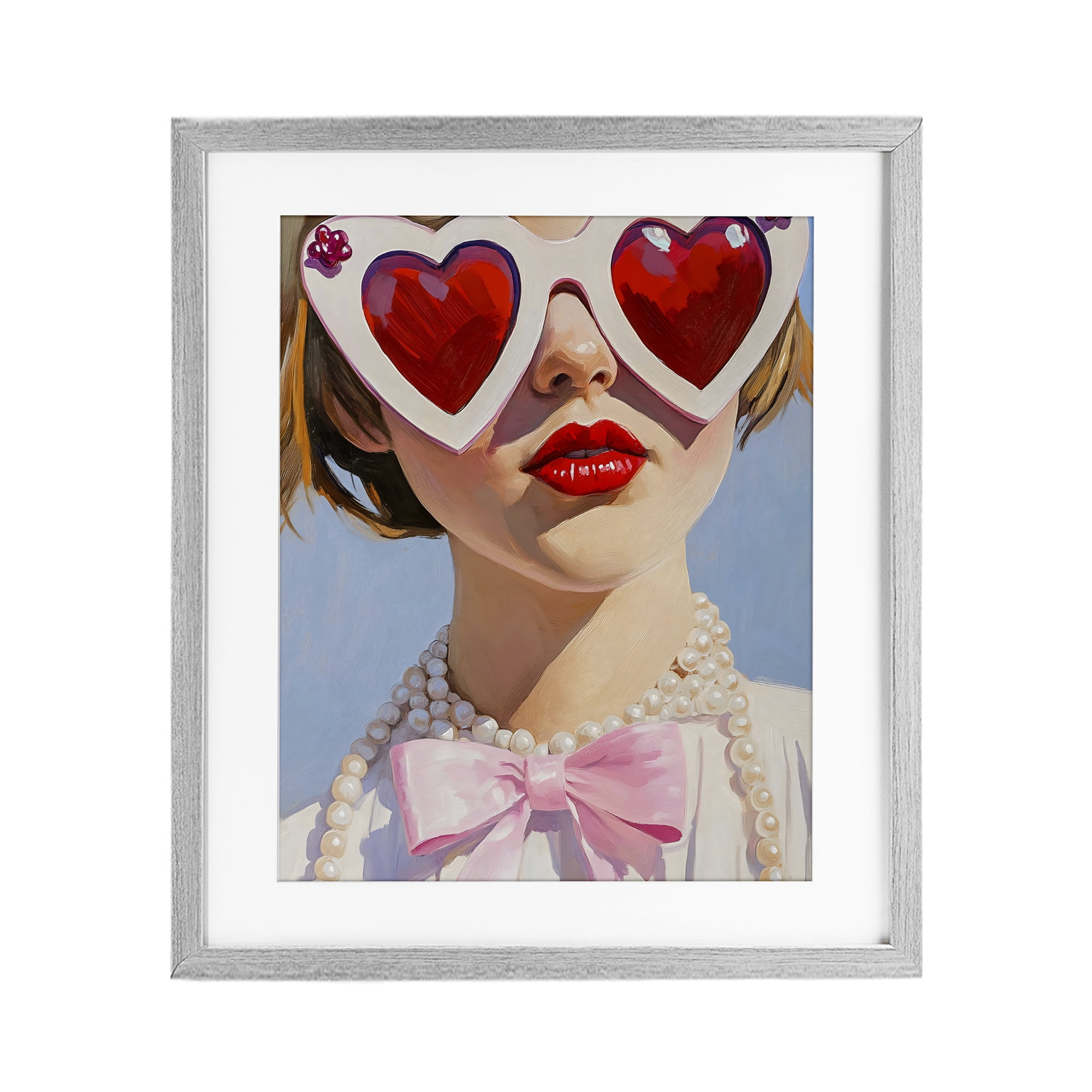 Stupell Industries Romantic Red Heart Glasses Gray Framed Print Under Glass, design by The Prints Vibe