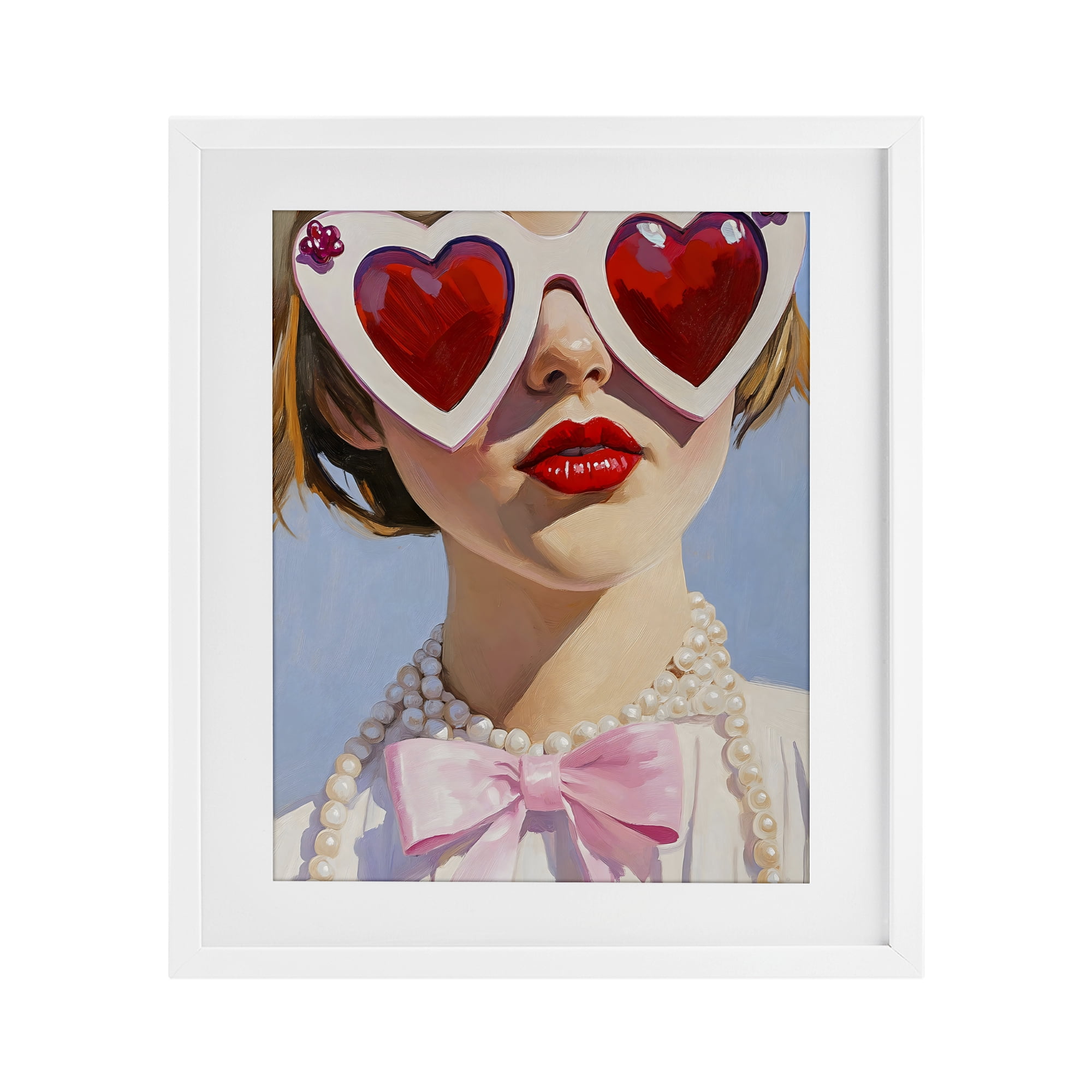 Stupell Industries Romantic Red Heart Glasses White Framed Print Under Glass, design by The Prints Vibe