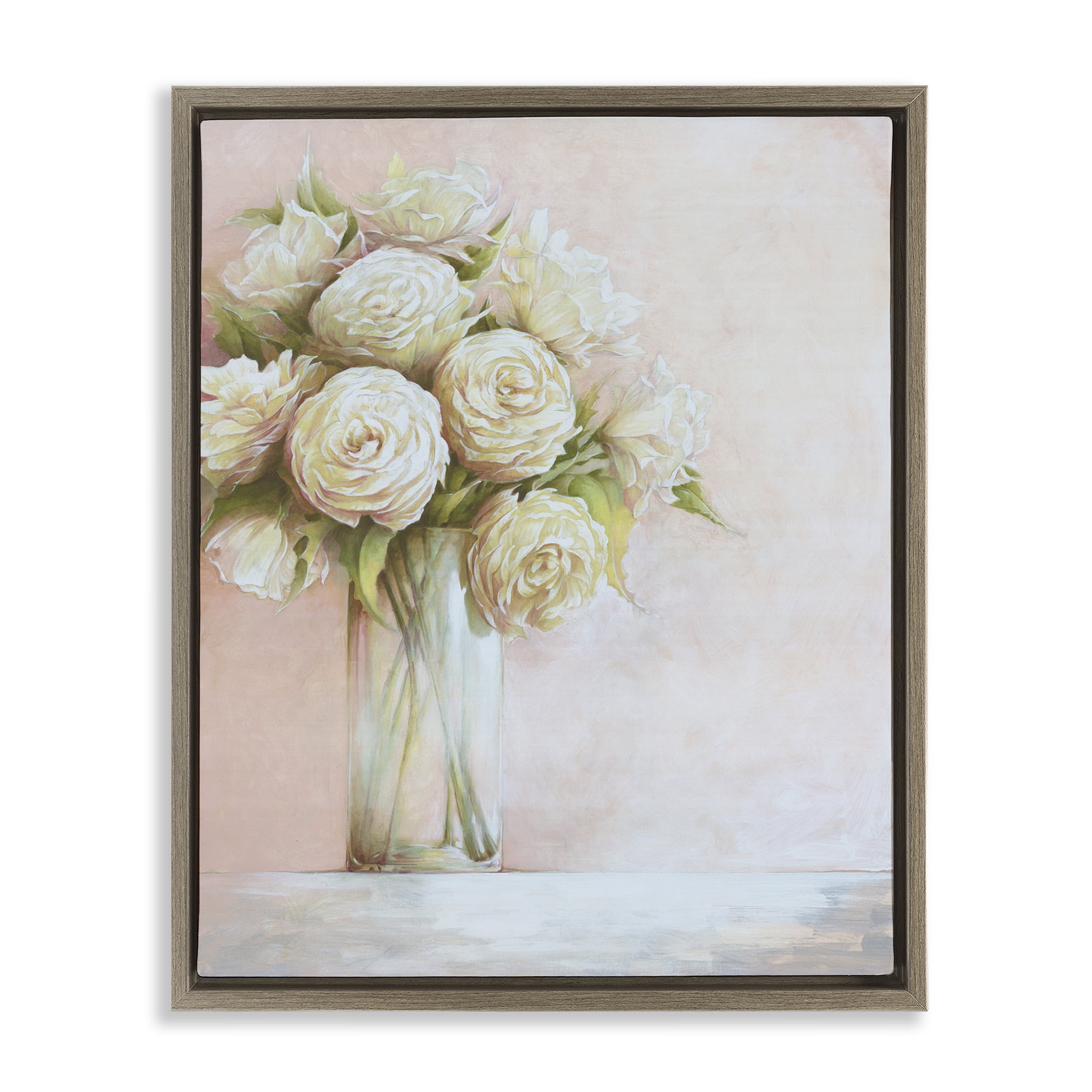 Stupell Industries Romantic Roses Bouquet Botanical & Floral Painting Brown Floater Framed Art Print Wall Art, 25 x 31