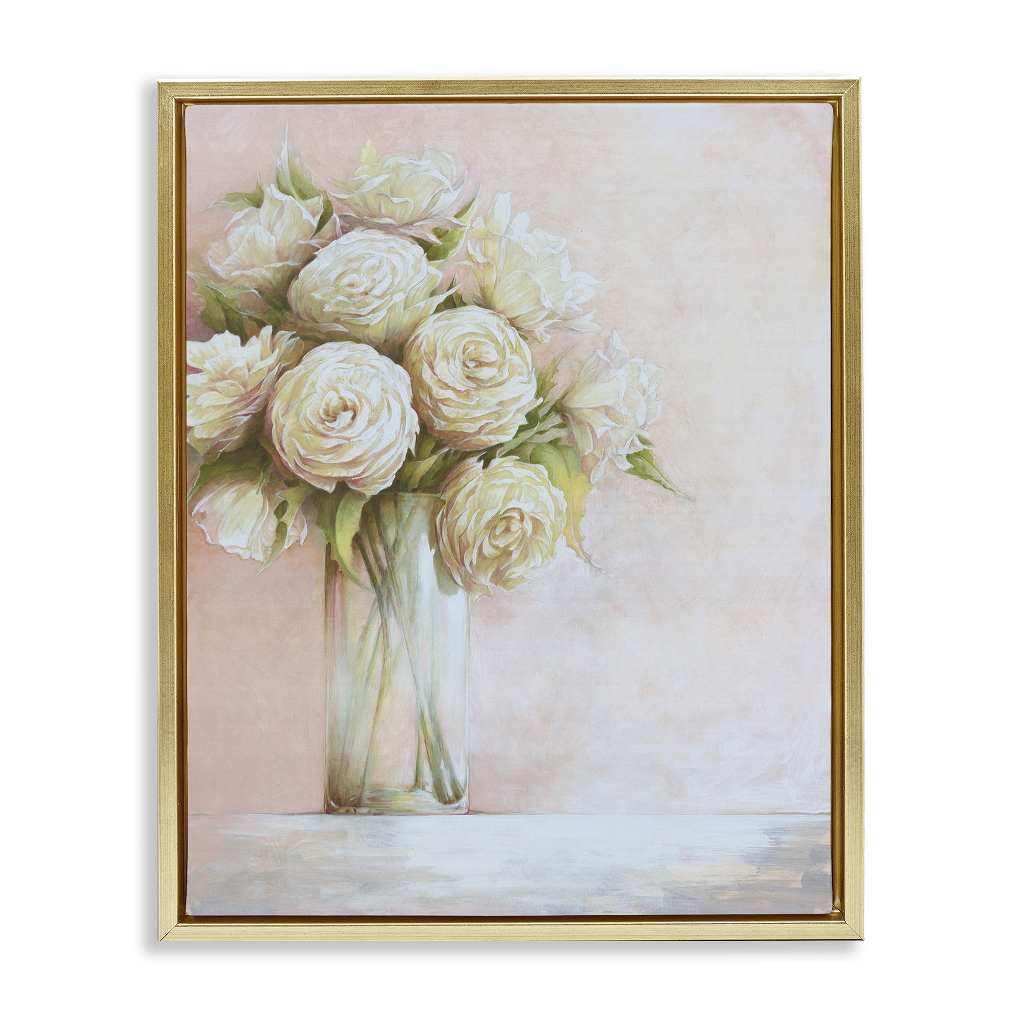 Stupell Industries Romantic Roses Bouquet Botanical & Floral Painting Gold Floater Framed Art Print Wall Art, 25 x 31