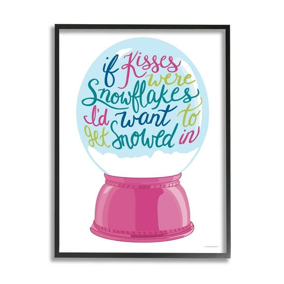 Stupell Industries Romantic Snowflake Kisses Snow Globe Winter Quote Graphic Art Black Framed Art Print Wall Art, Design by Kamdon Kreations