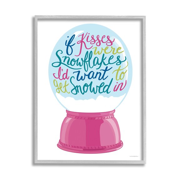 Stupell Industries Romantic Snowflake Kisses Snow Globe Winter Quote Graphic Art Gray Framed Art Print Wall Art, Design by Kamdon Kreations