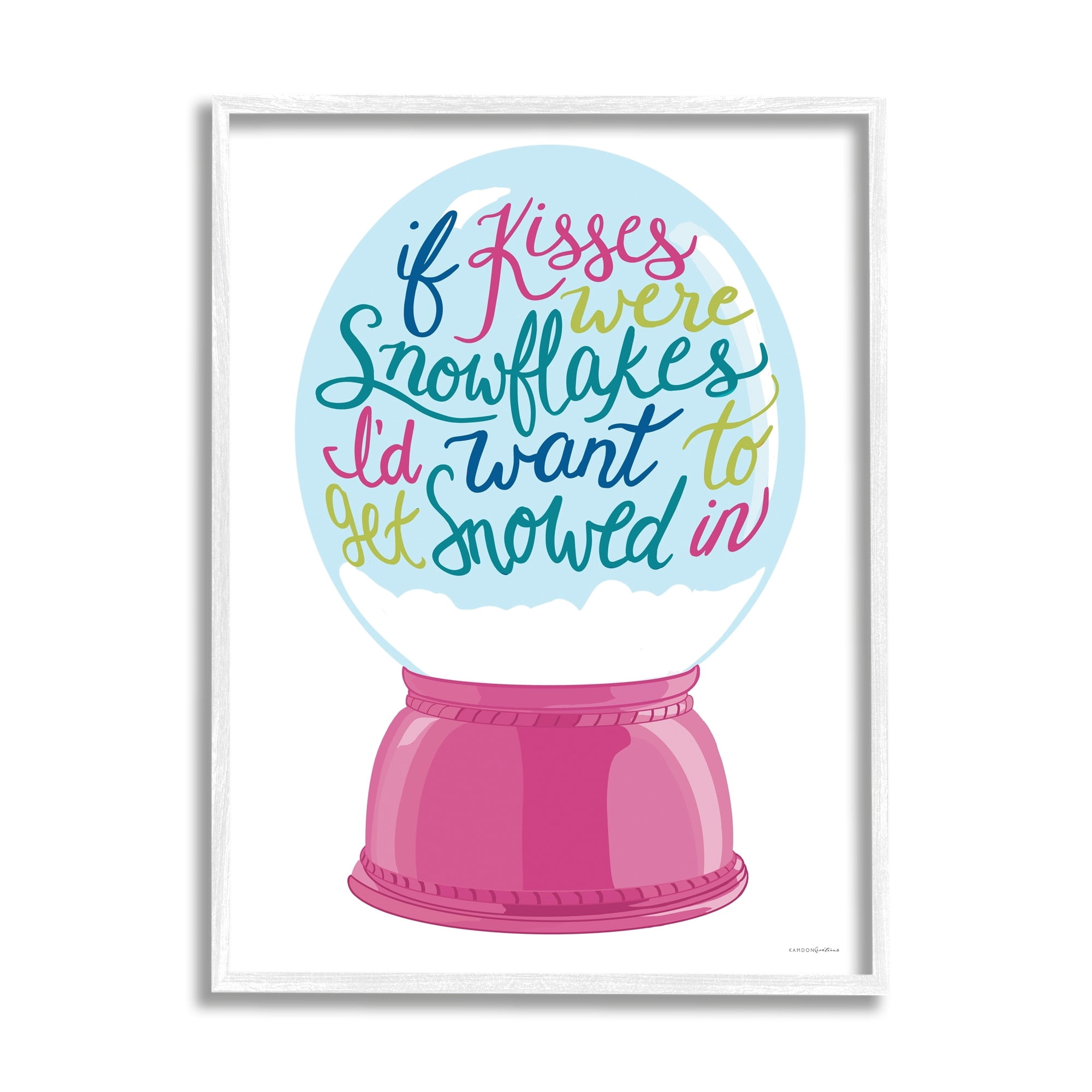 Stupell Industries Romantic Snowflake Kisses Snow Globe Winter Quote Graphic Art White Framed Art Print Wall Art, Design by Kamdon Kreations