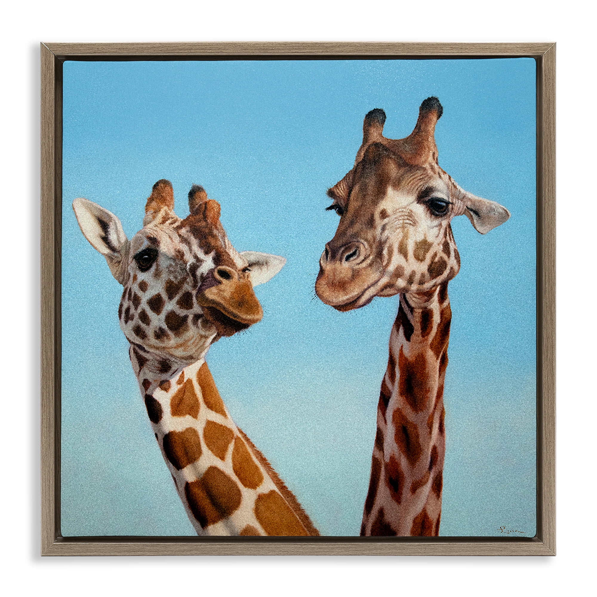 Stupell Industries Romantic Soulmate Giraffes Brown Framed Floater Canvas Wall Art, design by Lucia Heffernan
