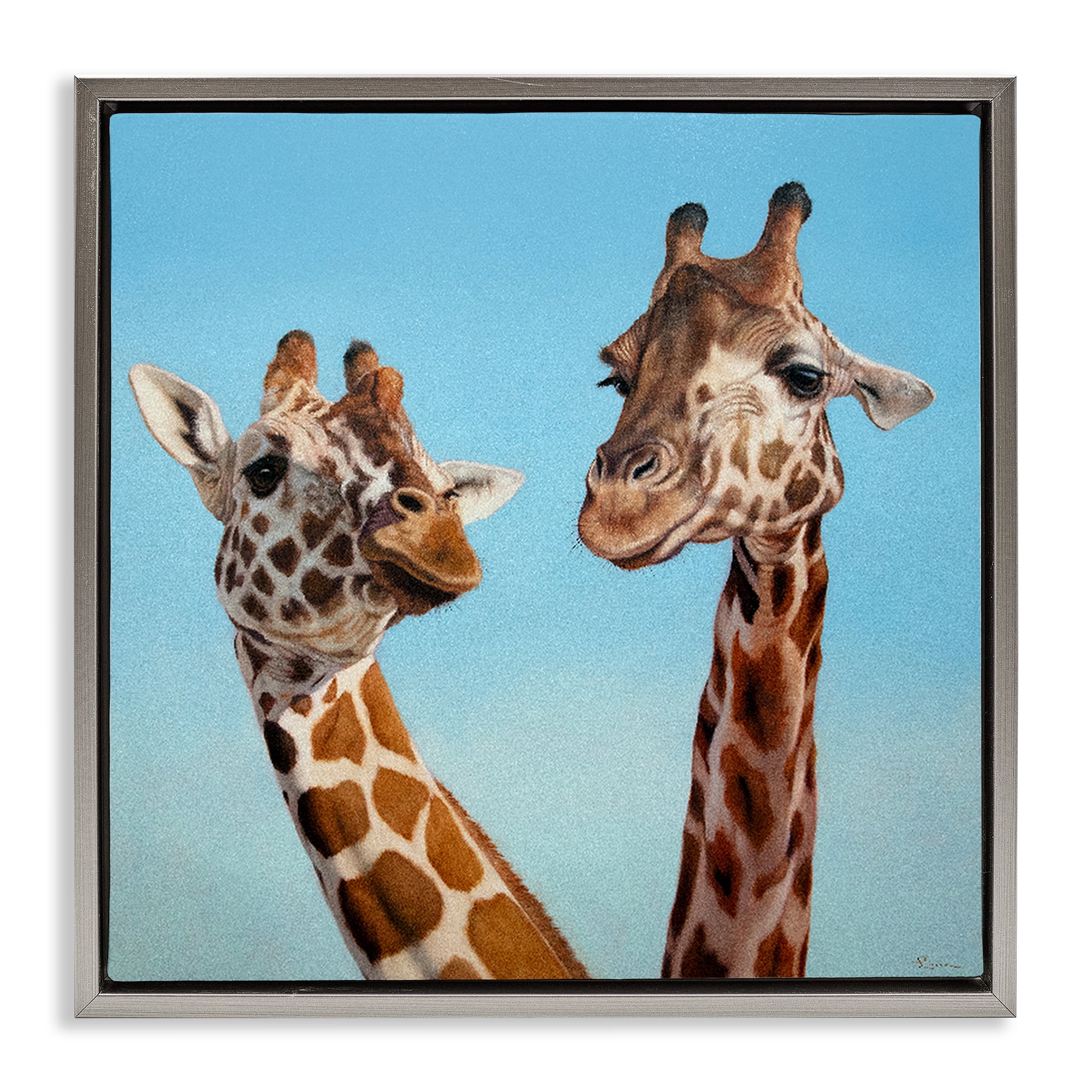 Stupell Industries Romantic Soulmate Giraffes Gray Framed Floater Canvas Wall Art, design by Lucia Heffernan