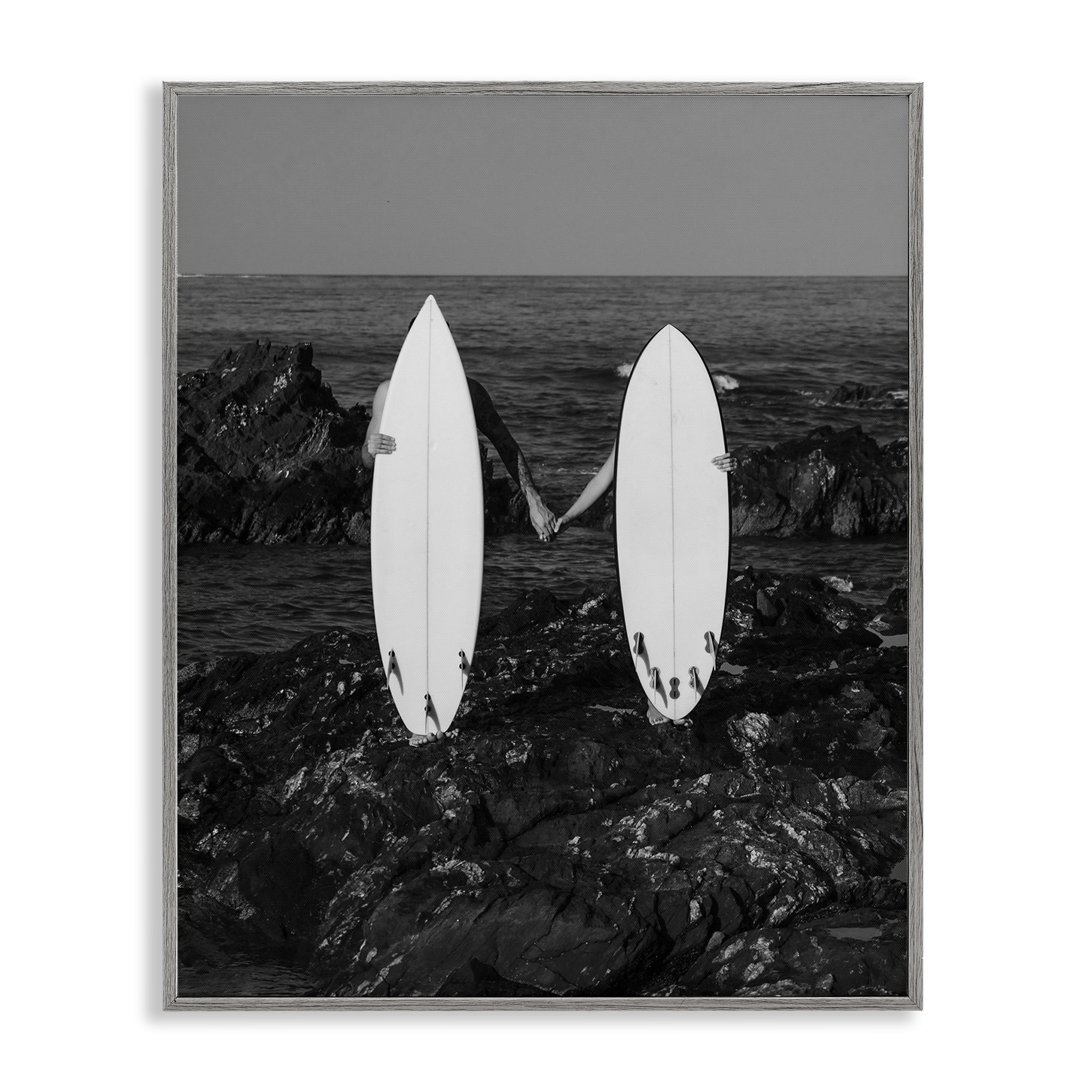 Stupell Industries Romantic Surfer Couple Sports Photography Gray Framed Art Print Wall Art, 16 x 20