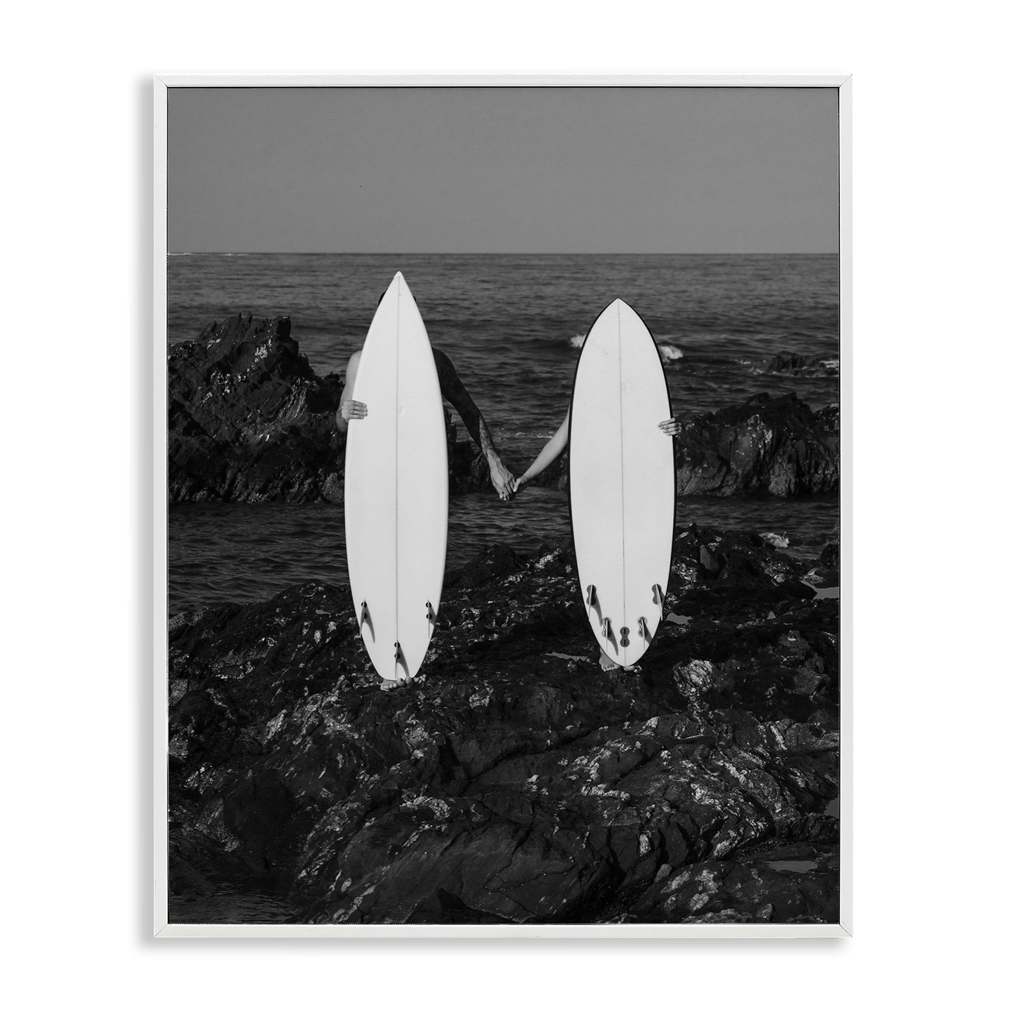 Stupell Industries Romantic Surfer Couple Sports Photography White Framed Art Print Wall Art, 11 x 14
