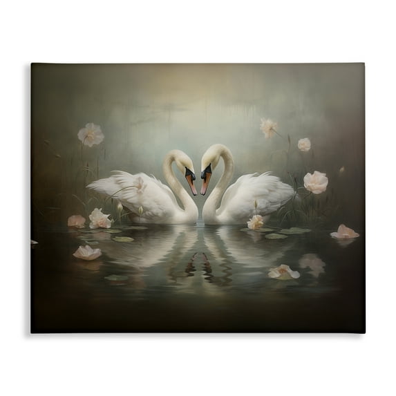 Stupell Industries Romantic Swans Reflection Animals Painting Wrapped Canvas Canvas Art Print Wall Art, 30 x 24