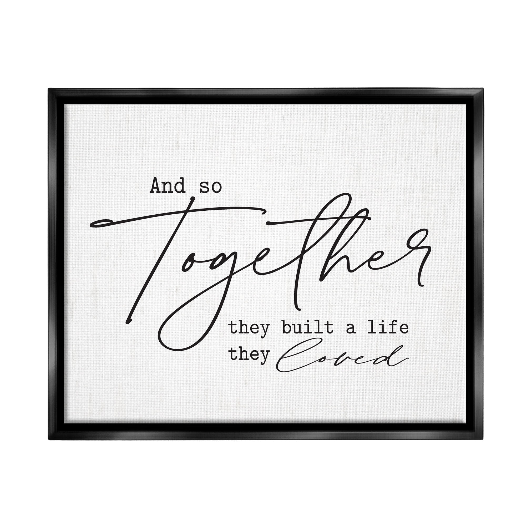 Stupell Industries Romantic Together Quote Casual Birch Pattern Calligraphy Graphic Art Jet Black Floating Framed Canvas Print Wall Art, Design by Lettered and Lined