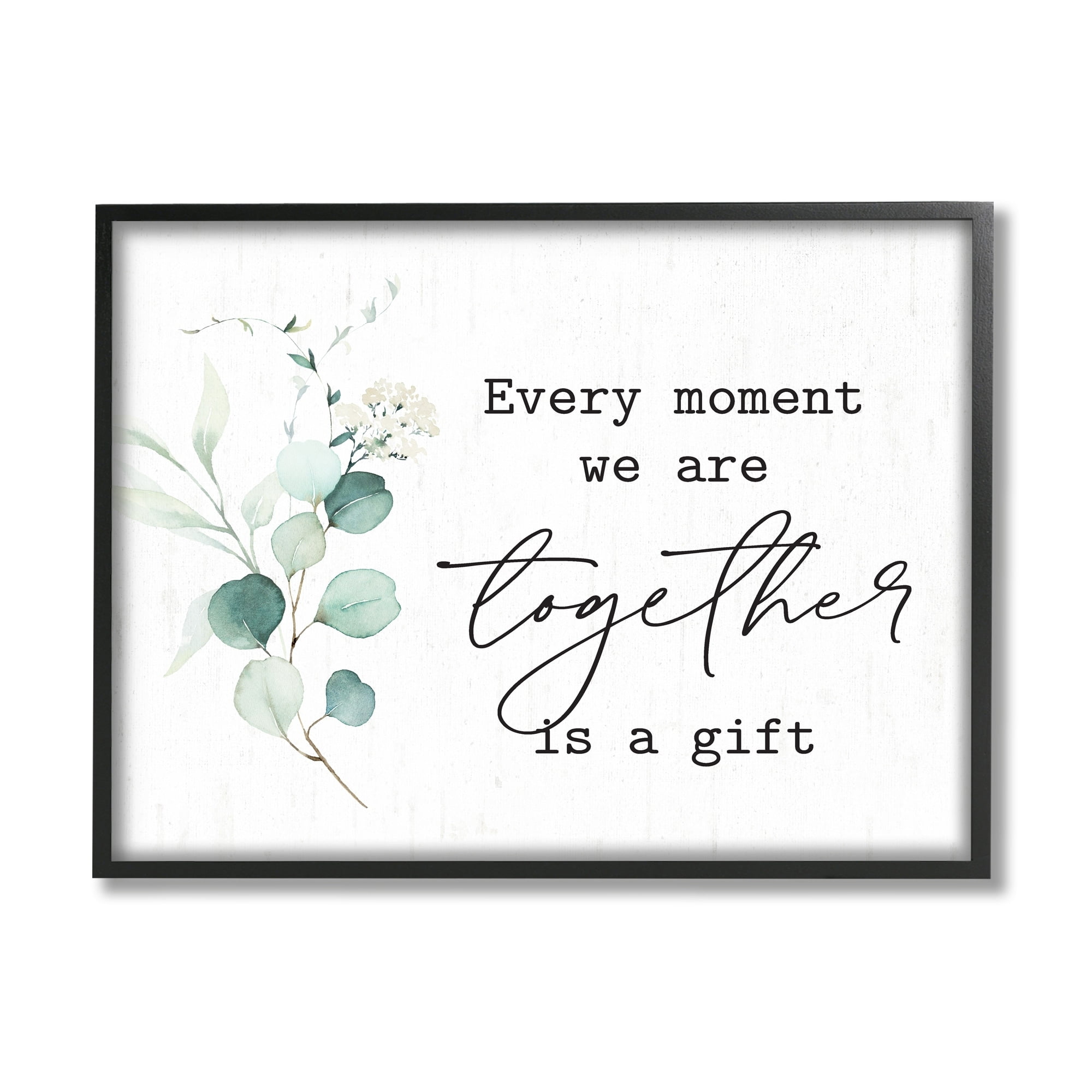 Stupell Industries Romantic Together Typography Phrase Eucalyptus Floral Blossoms Graphic Art Black Framed Art Print Wall Art, Design by Lettered and Lined