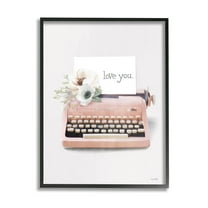 Stupell Industries Romantic Typewriter Vintage Florals Graphic Art Black Framed Art Print Wall Art, Design by House Fenway