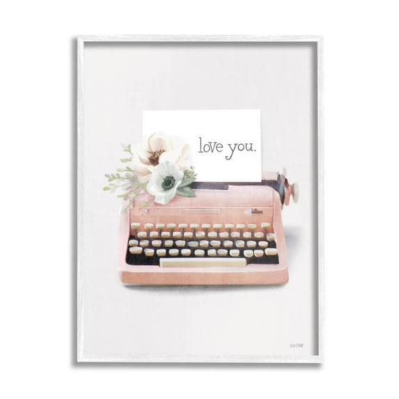 Stupell Industries Romantic Typewriter Vintage Florals Graphic Art White Framed Art Print Wall Art, Design by House Fenway