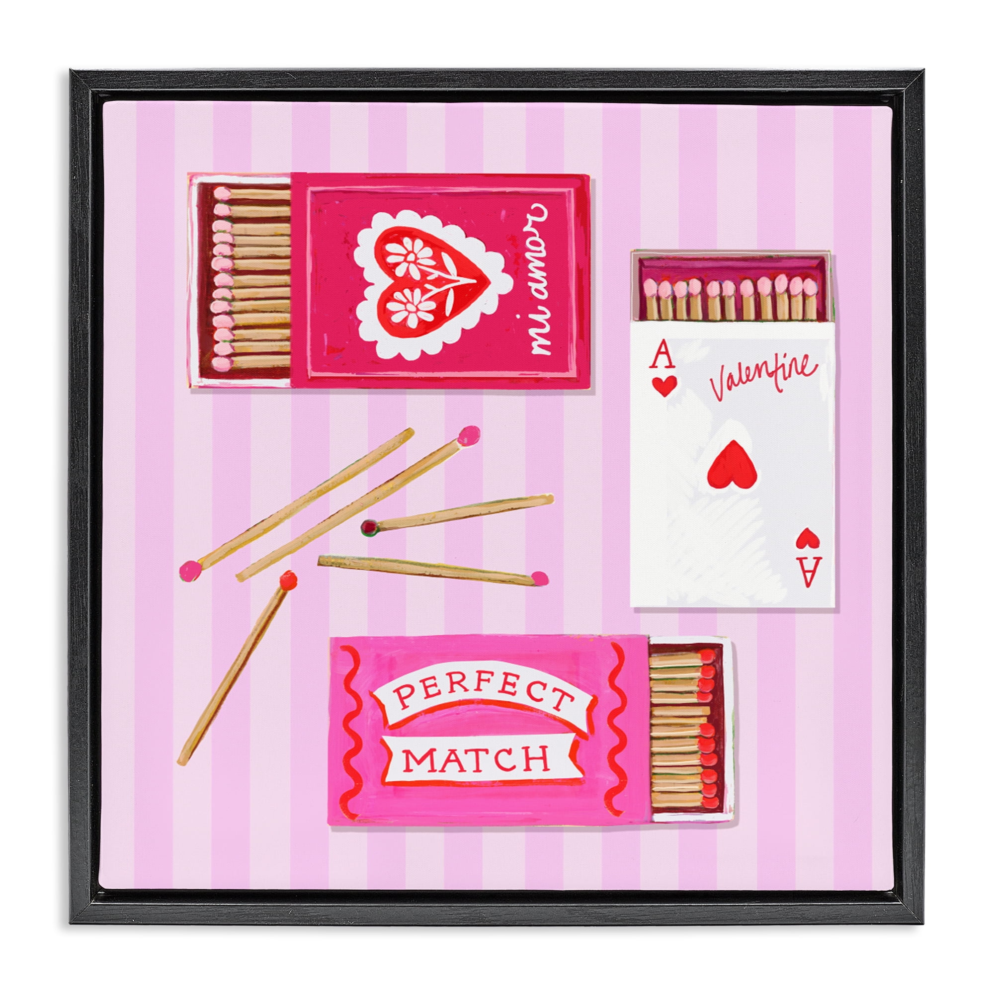 Stupell Industries Romantic Valentine's Matchboxes Black Framed Floater Canvas Wall Art, design by Rachael Reese