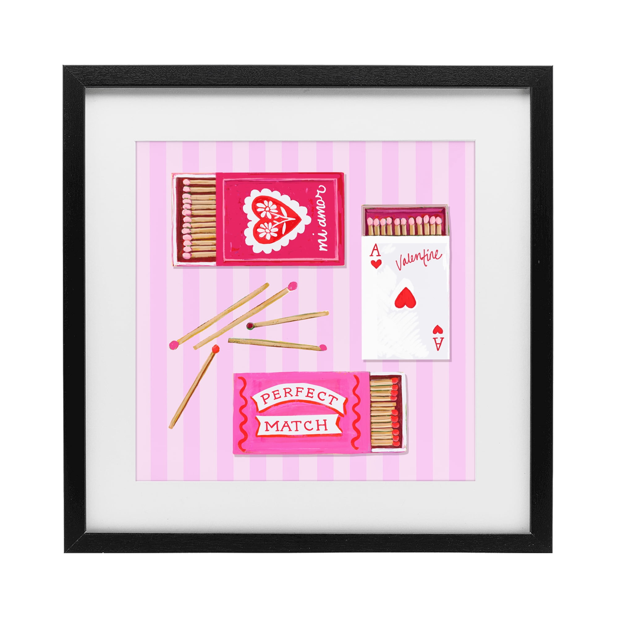 Stupell Industries Romantic Valentine's Matchboxes Black Framed Print Under Glass, design by Rachael Reese
