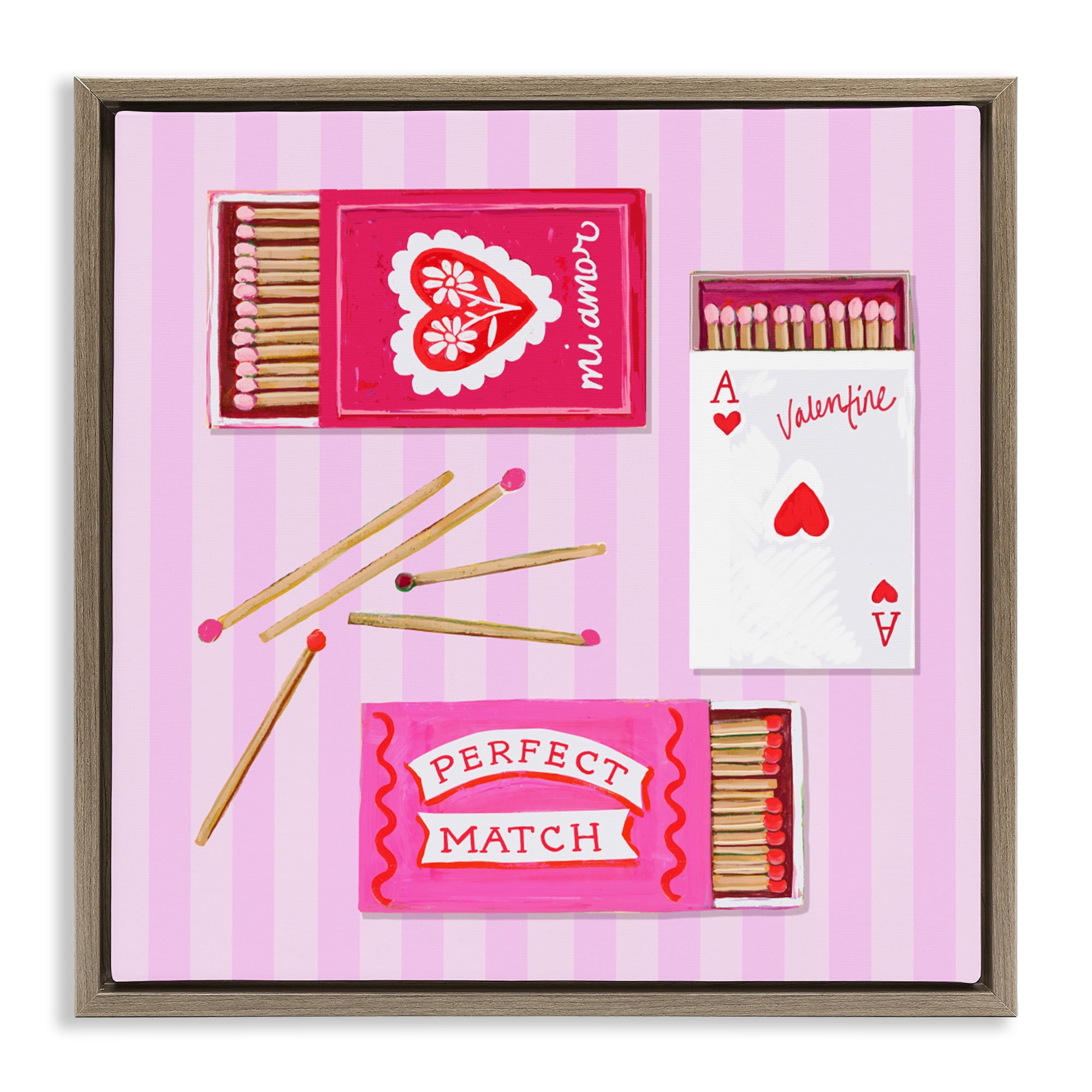 Stupell Industries Romantic Valentine's Matchboxes Brown Framed Floater Canvas Wall Art, design by Rachael Reese