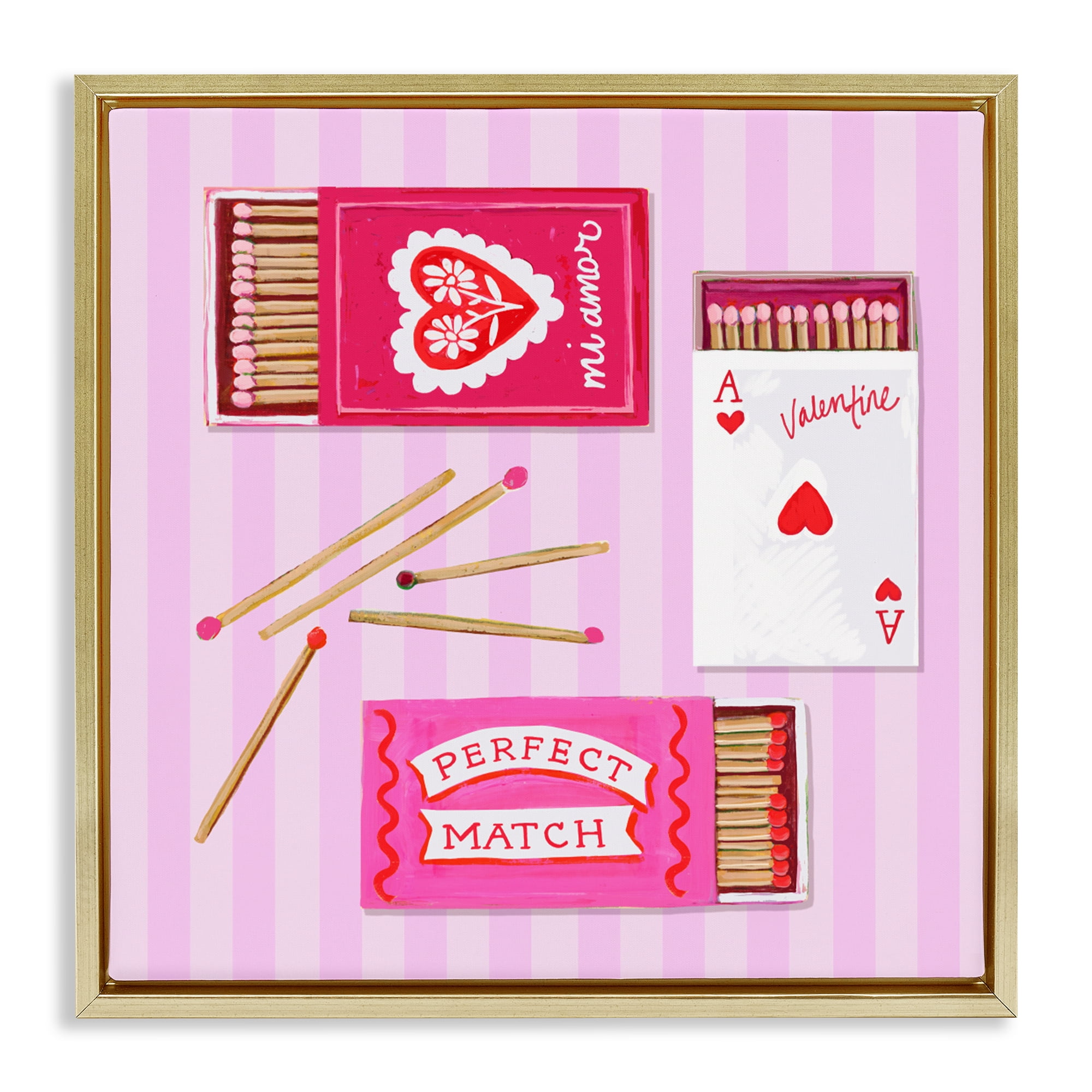 Stupell Industries Romantic Valentine's Matchboxes Gold Framed Floater Canvas Wall Art, design by Rachael Reese