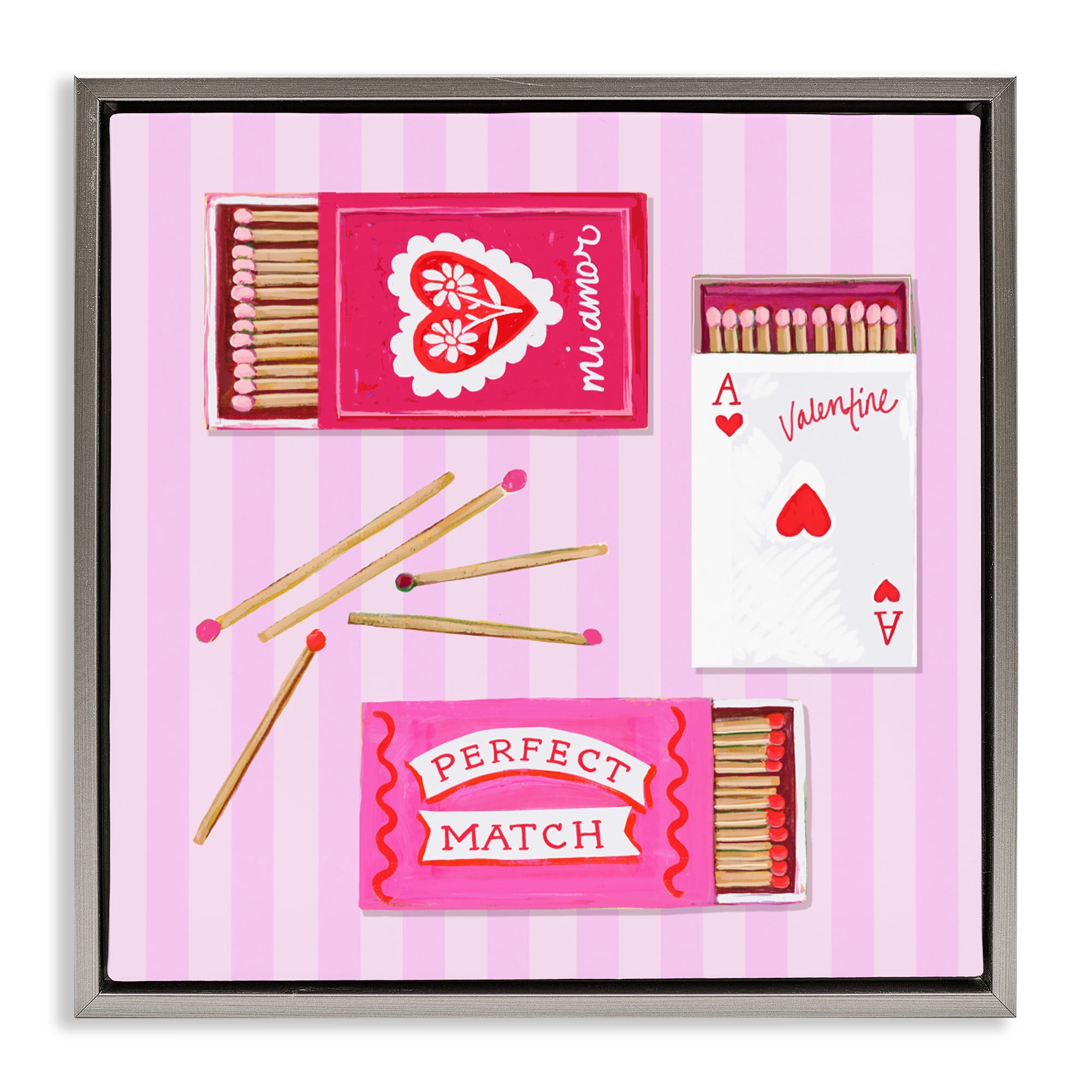 Stupell Industries Romantic Valentine's Matchboxes Gray Framed Floater Canvas Wall Art, design by Rachael Reese