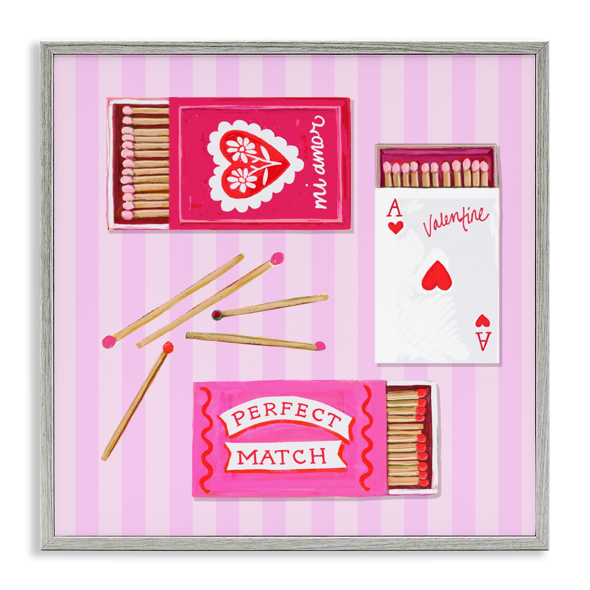 Stupell Industries Romantic Valentine's Matchboxes Gray Framed Giclee Art, design by Rachael Reese
