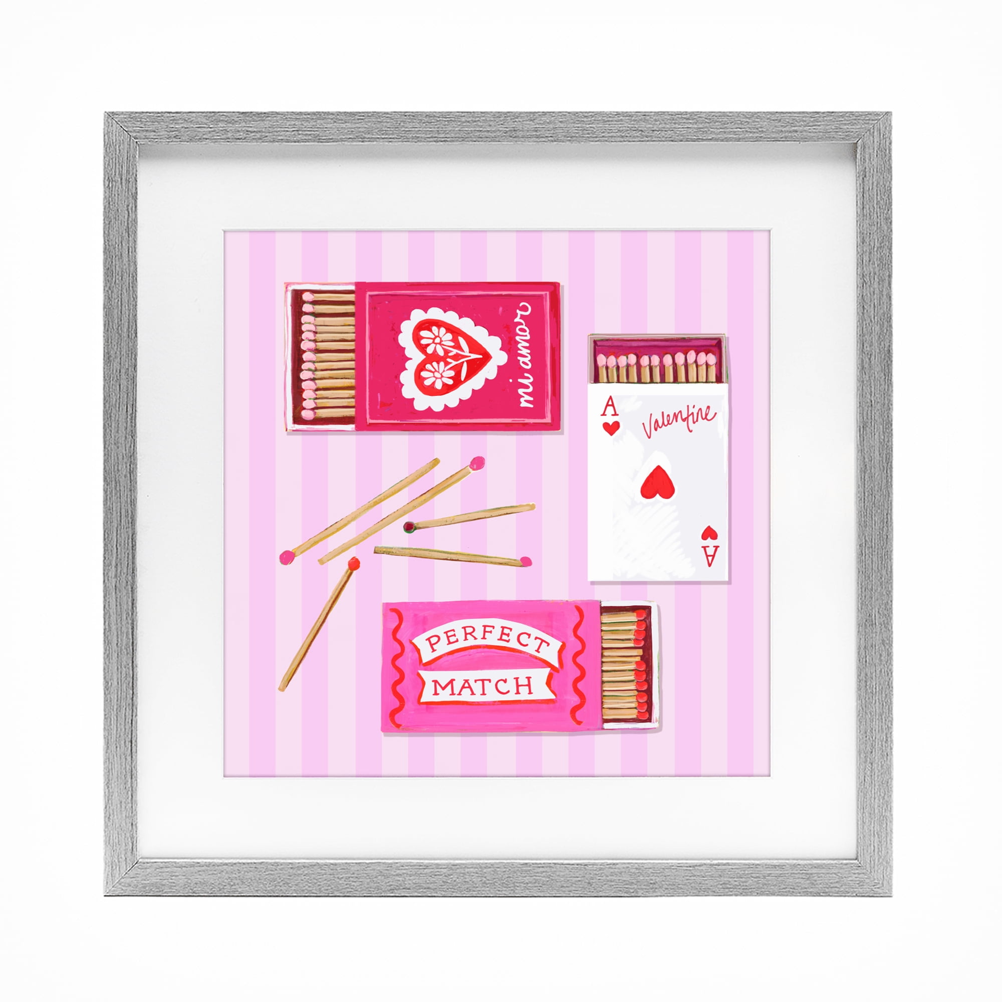 Stupell Industries Romantic Valentine's Matchboxes Gray Framed Print Under Glass, design by Rachael Reese