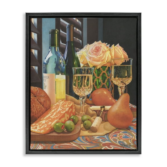 Stupell Industries Romantic Wine & Cheese Food & Beverage Painting Black Floater Framed Art Print Wall Art, 17 x 21