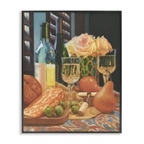 Stupell Industries Romantic Wine & Cheese Food & Beverage Painting Black Framed Art Print Wall Art, 11 x 14