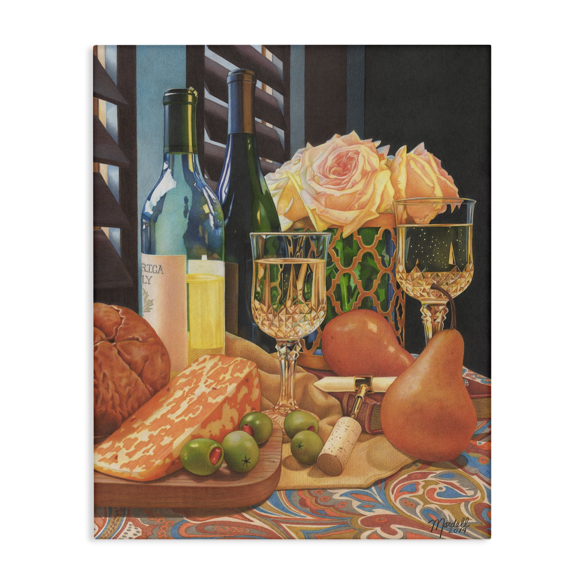 Stupell Industries Romantic Wine & Cheese Food & Beverage Painting Gallery Wrapped Canvas Art Print Wall Art, 30 x 40