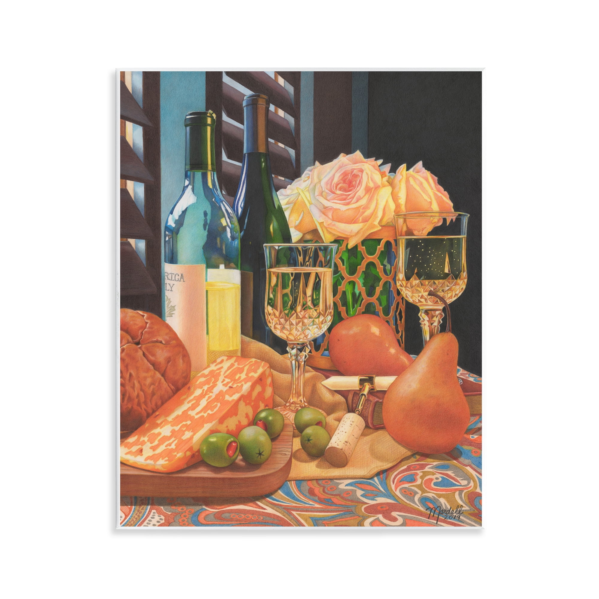 Stupell Industries Romantic Wine & Cheese Food & Beverage Painting Unframed Art Print Wall Art, 11 x 14