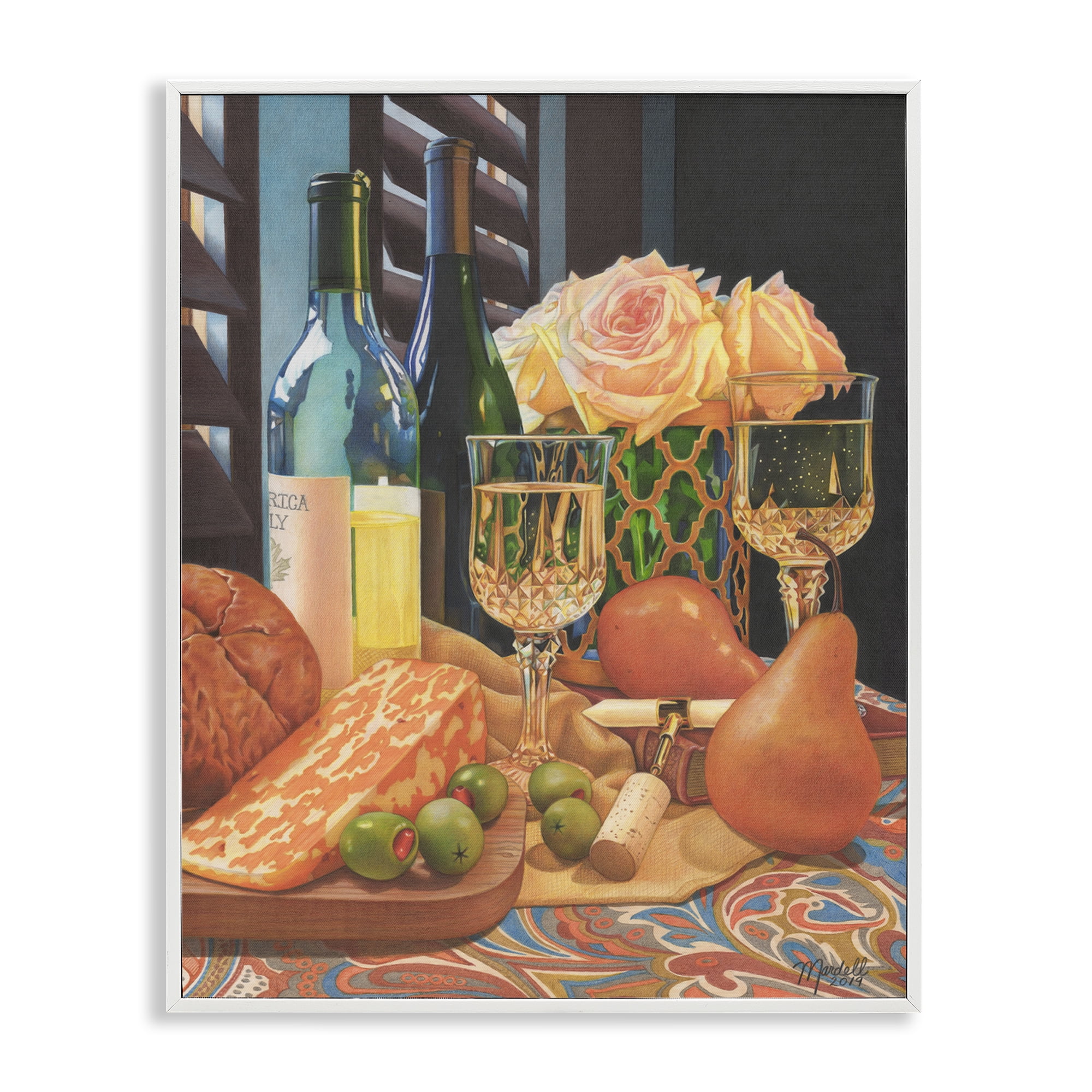 Stupell Industries Romantic Wine & Cheese Food & Beverage Painting White Framed Art Print Wall Art, 16 x 20