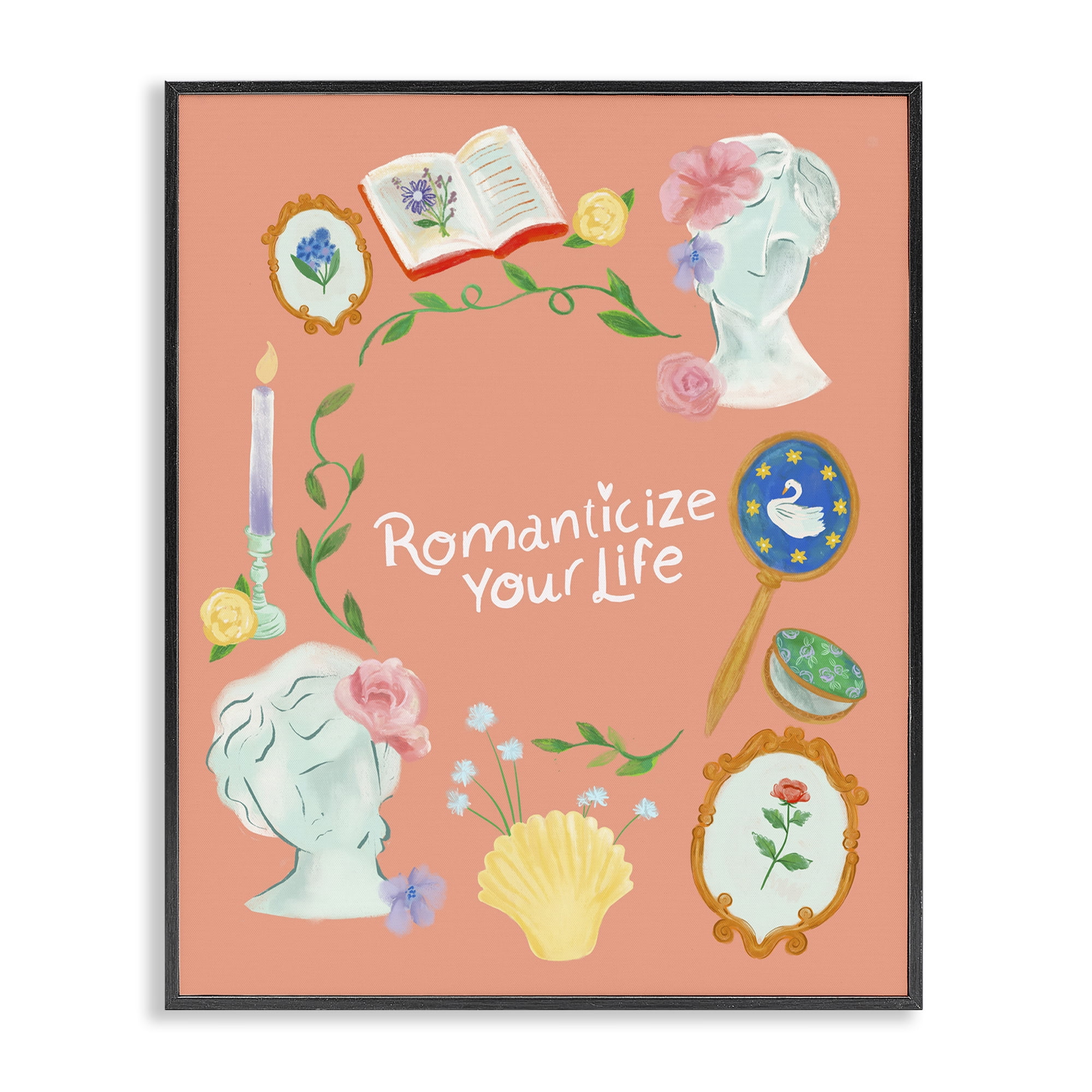 Stupell Industries Romanticize Your Life Entertainment Painting Black Framed Art Print Wall Art, 11 x 14