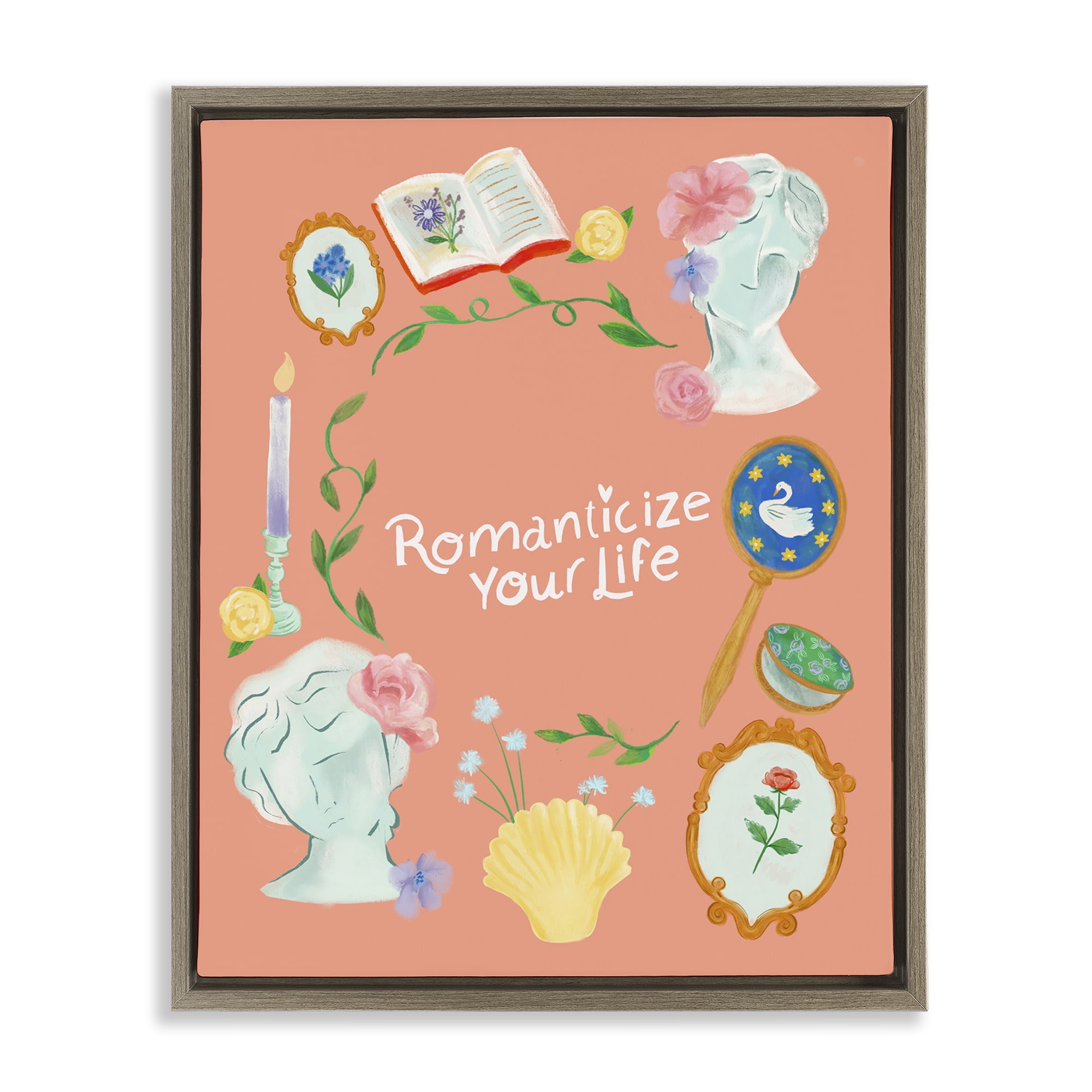 Stupell Industries Romanticize Your Life Entertainment Painting Brown Floater Framed Canvas Art Print Wall Art, 17 x 21